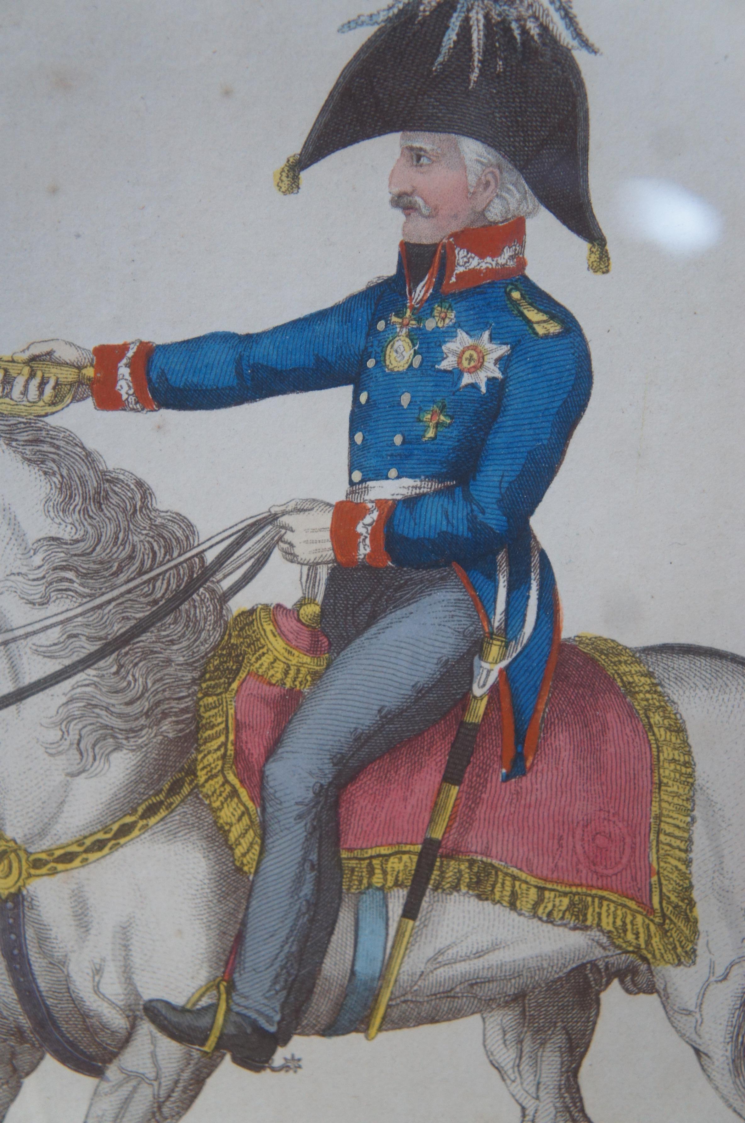 2 Antique 1815 Richard Evans Napoleonic War Horse Officer Engravings For Sale 5