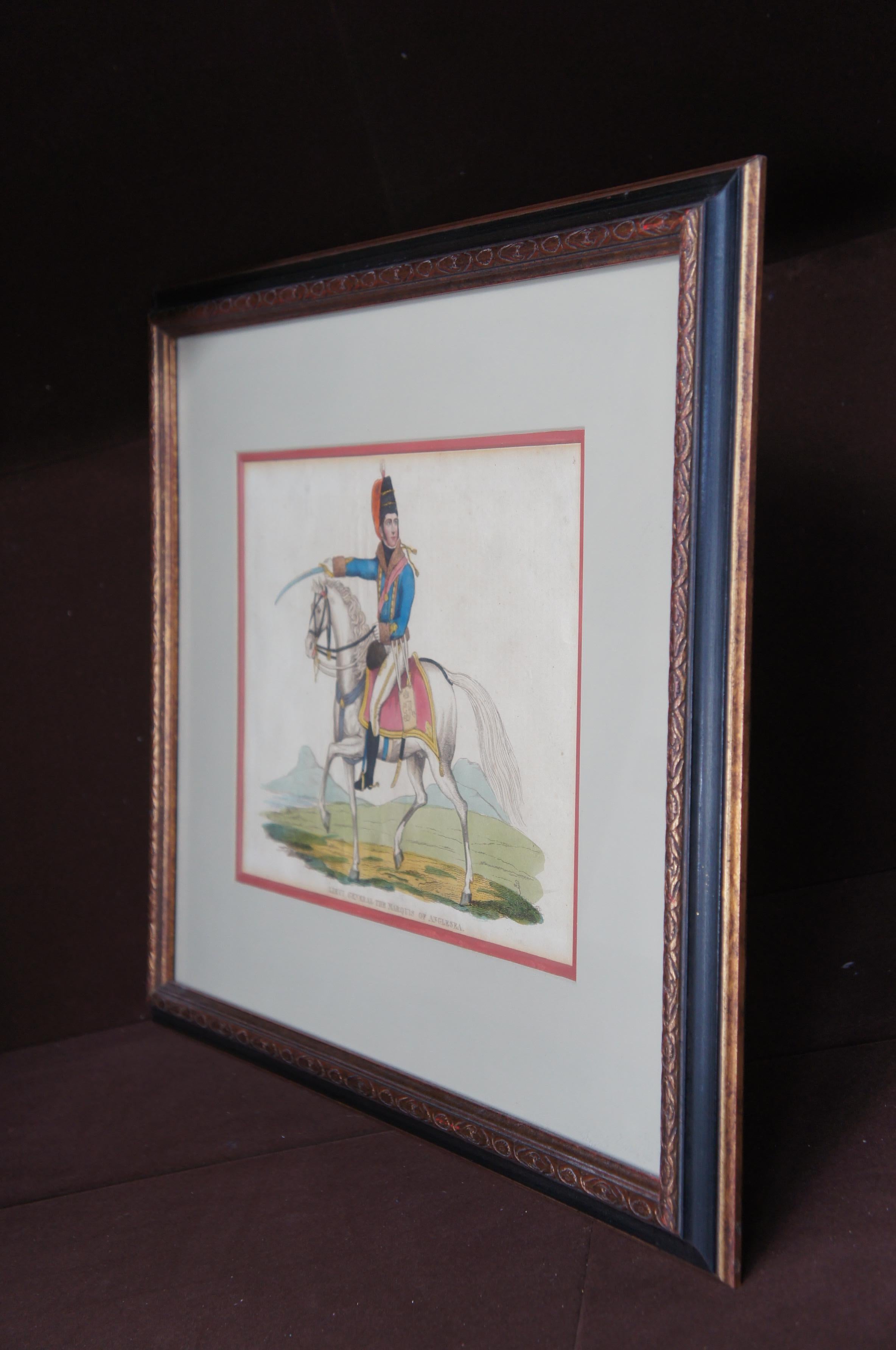 2 Antique 1815 Richard Evans Napoleonic War Horse Officer Engravings In Good Condition For Sale In Dayton, OH
