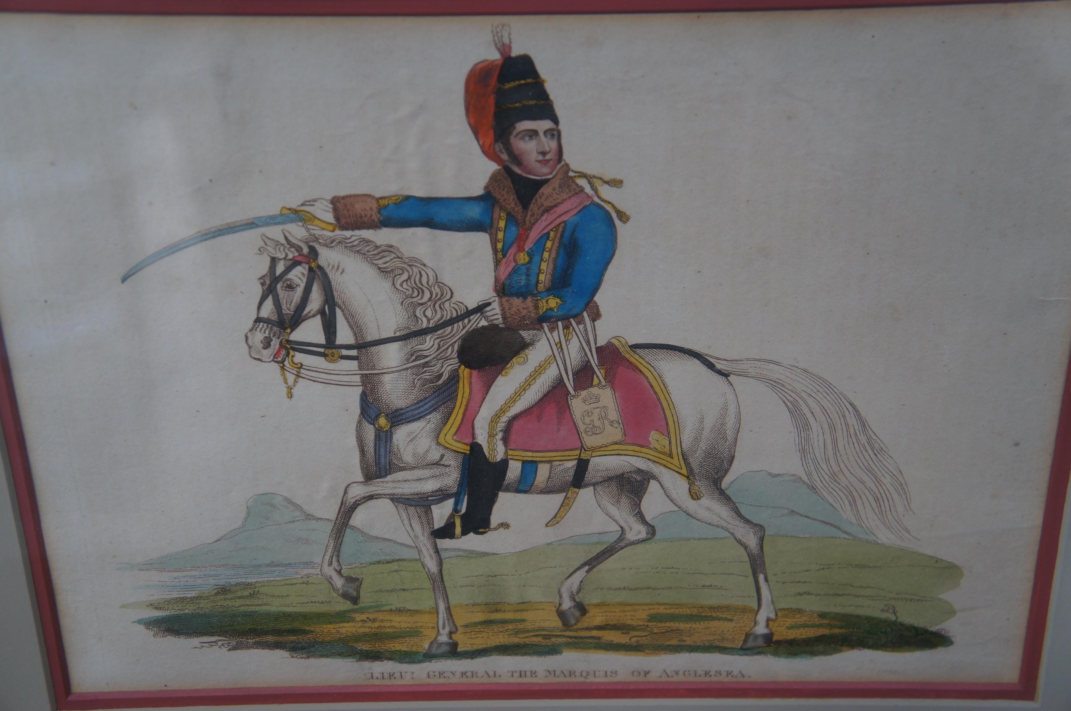 Early 19th Century 2 Antique 1815 Richard Evans Napoleonic War Horse Officer Engravings For Sale