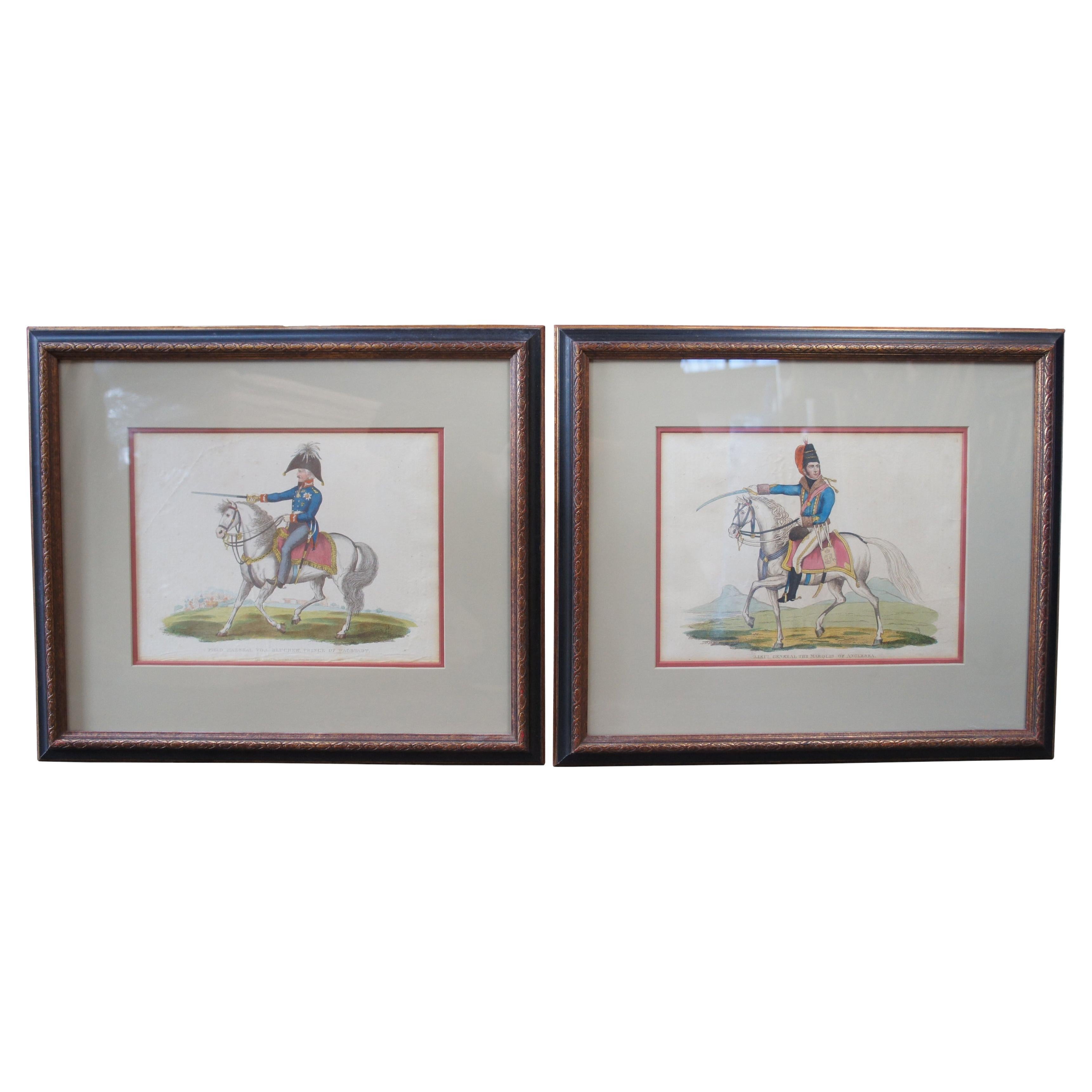 2 Antique 1815 Richard Evans Napoleonic War Horse Officer Engravings For Sale