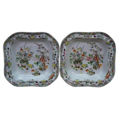 2 Antique 1825 Stephan Folch Bamboo & Basket Ironstone China Serving Bowl Imari