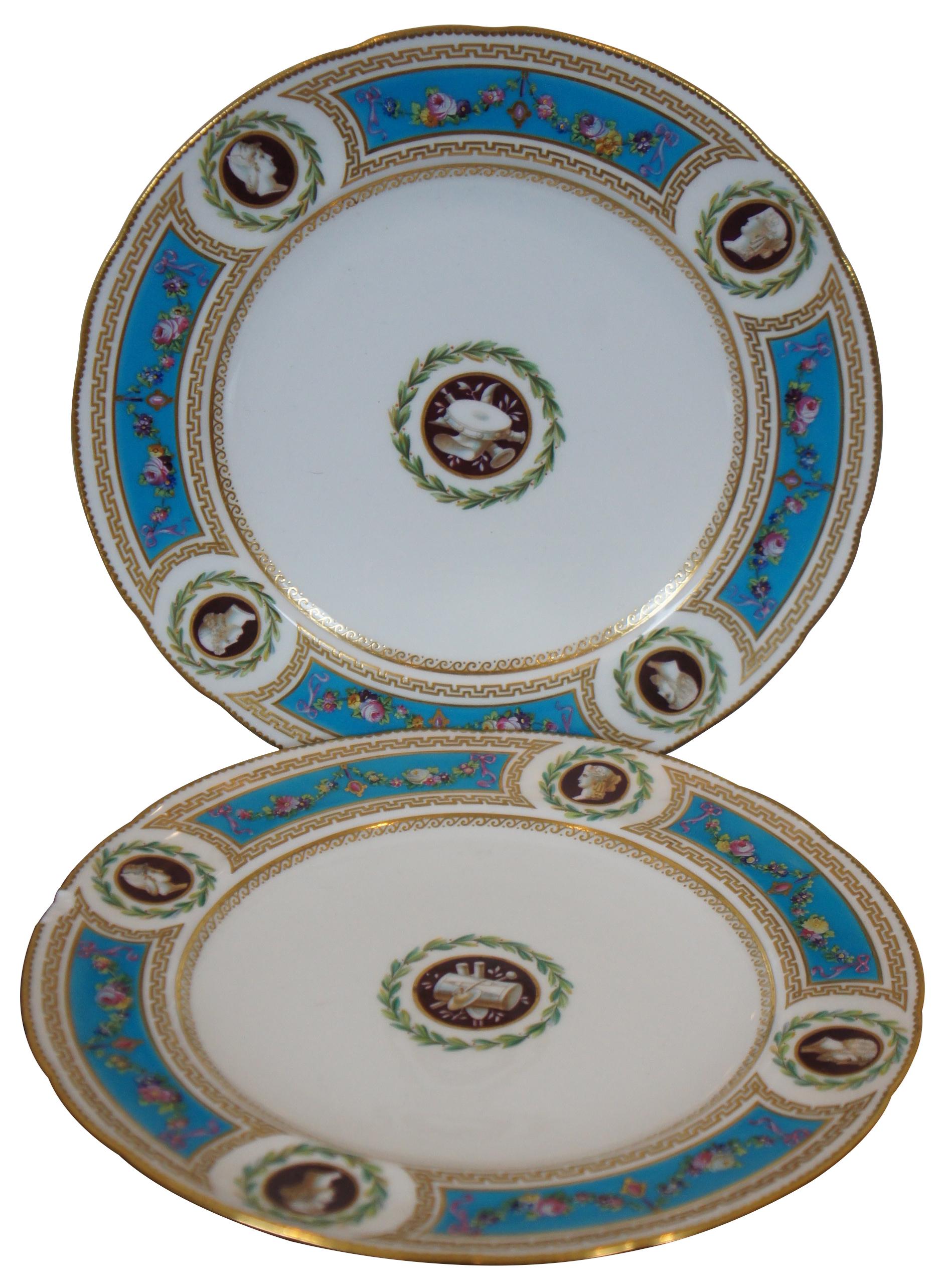 Pair of two Minton plates, circa 1862.

Provenance : Jerome Schottenstein Estate, Columbus Ohio. Jerome was was an American entrepreneur and philanthropist, co-founder of Schottenstein Stores Corp. The Schottenstein family were Lithuanian