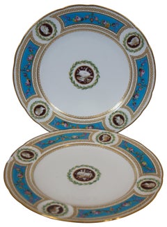 2 Antique 1862 Minton International Exhibition Jeweled Turquoise Plates