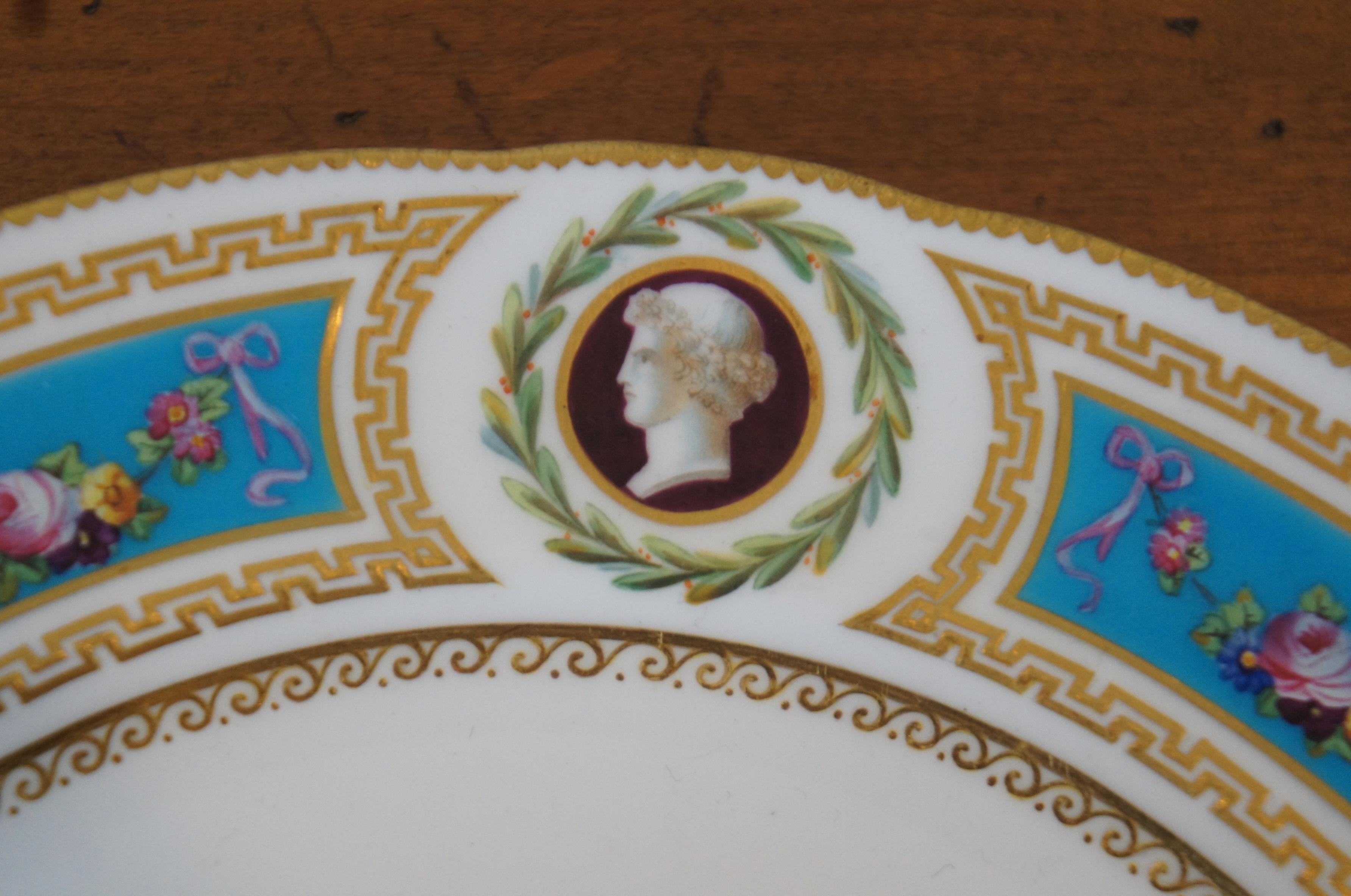 Porcelain 2 Antique 1862 Minton International Exhibition Jeweled Turquoise Plates For Sale