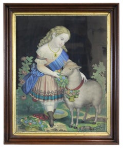 2 Antique 1874 Thomas Kelly My Favorite Playmate Chromolithograph Folk Art Print