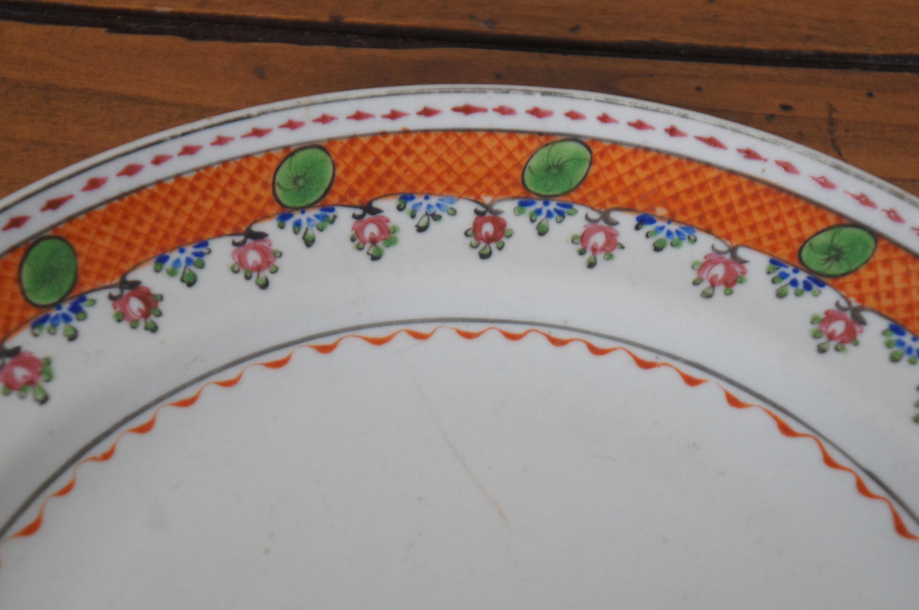 2 Antique 18th Century Chinese Export Qianlong Famille Dinner Charger Plates For Sale 1