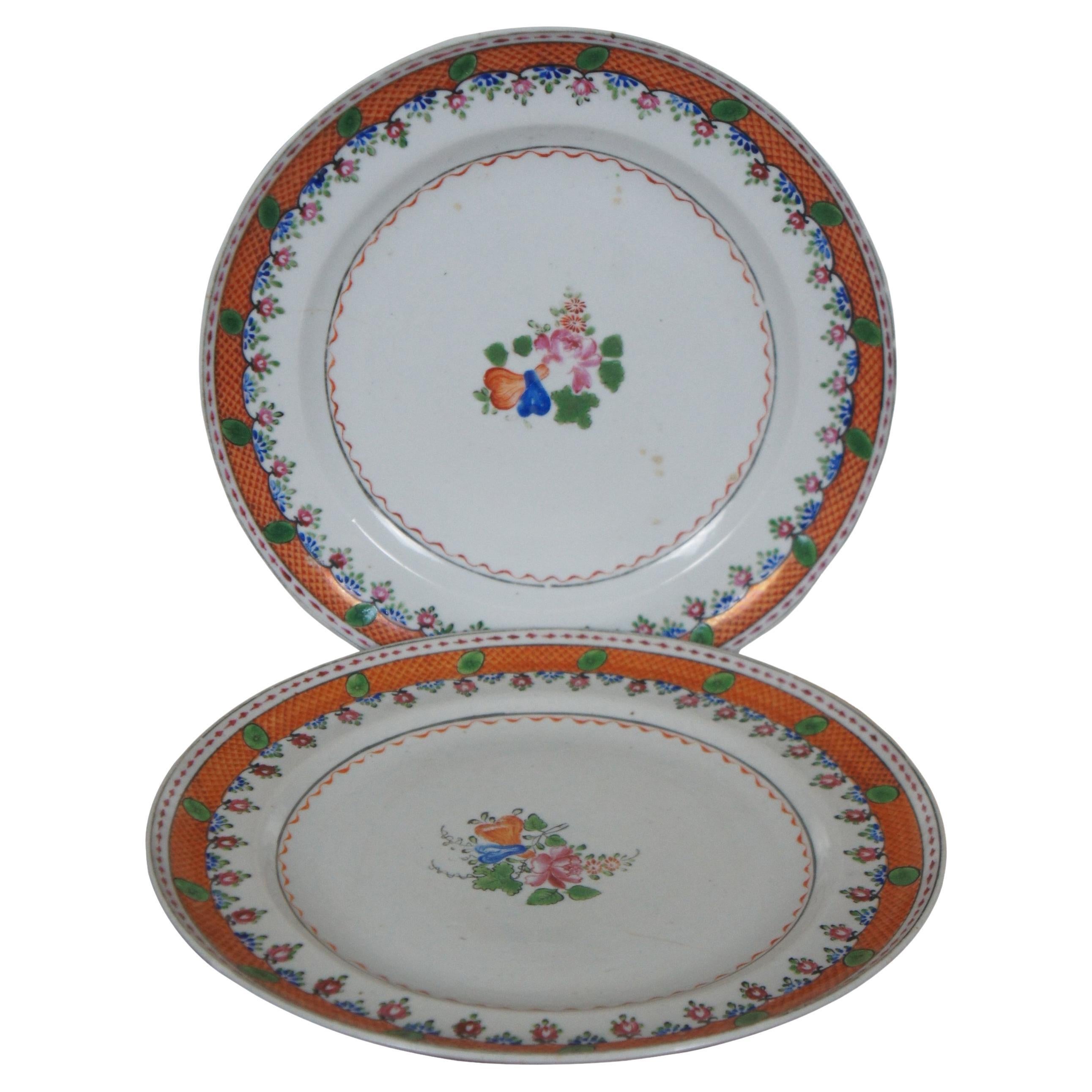 2 Antique 18th Century Chinese Export Qianlong Famille Dinner Charger Plates For Sale