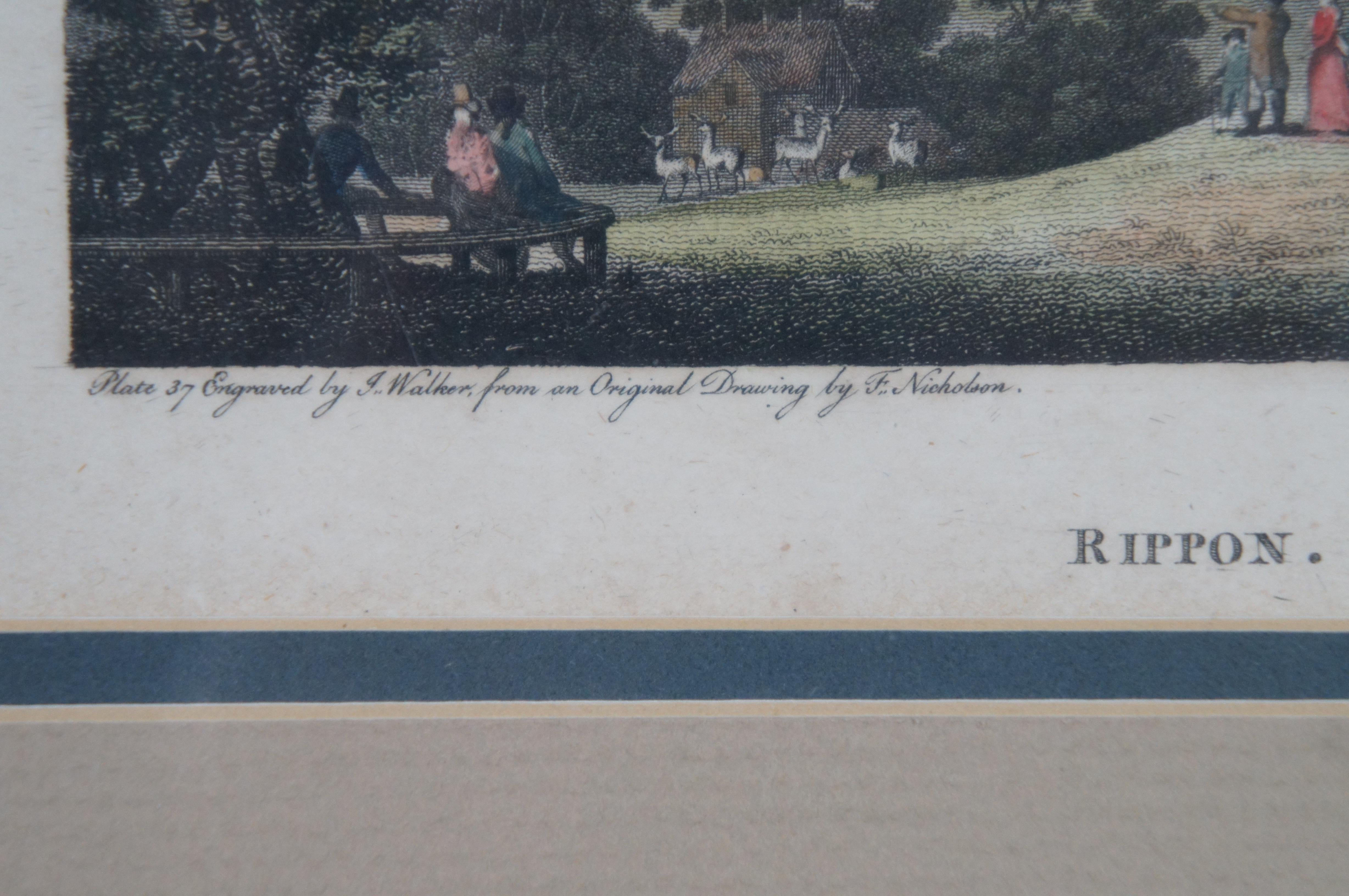 Papier 2 gravures de Nicholson Girtin anglaises anciennes du 18ème siècle, Woolwich Rippon 14 po. en vente