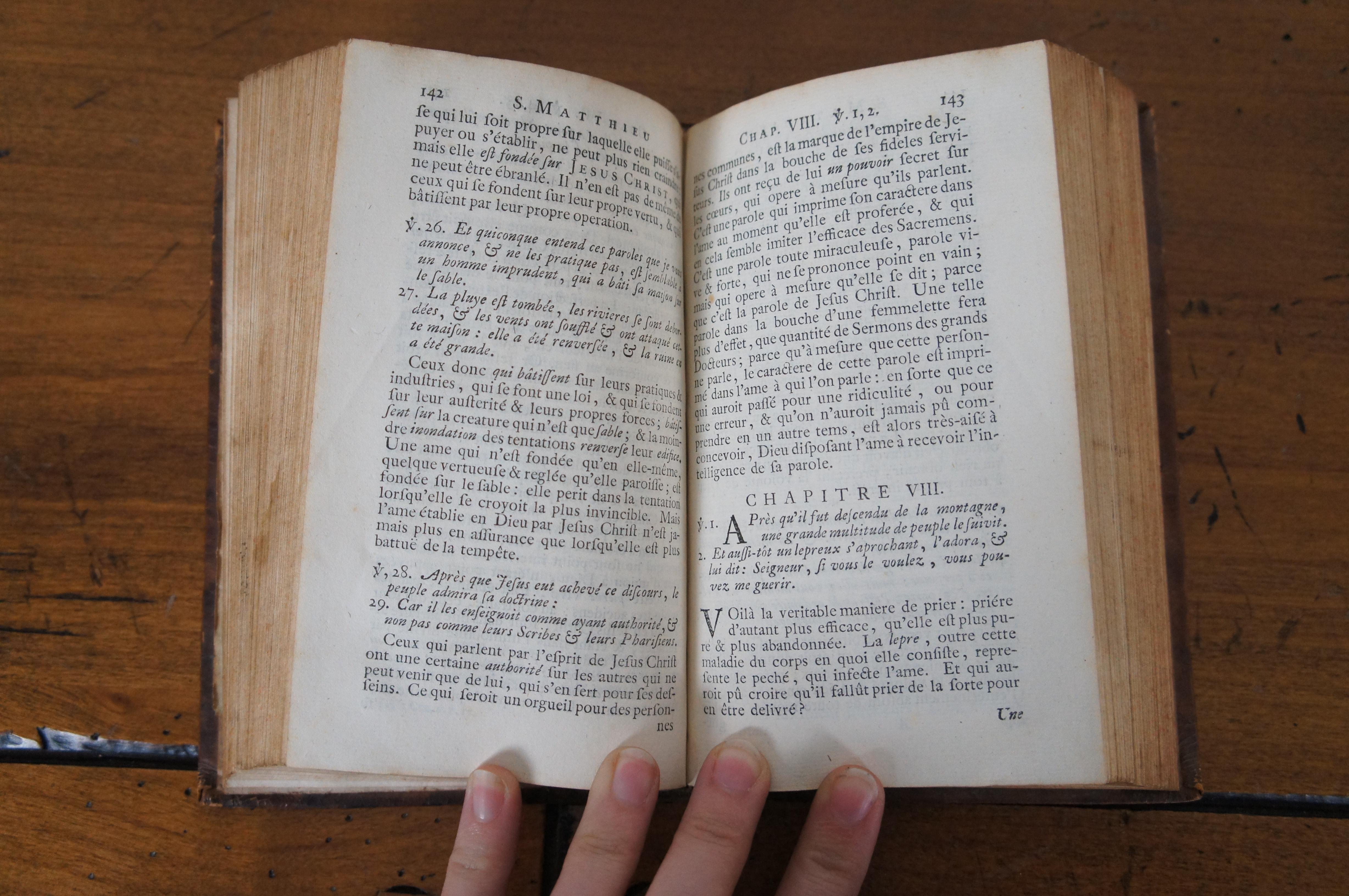 2 Antique 18th Century French Leather Books Livres Nouveau Jesus Testament For Sale 6