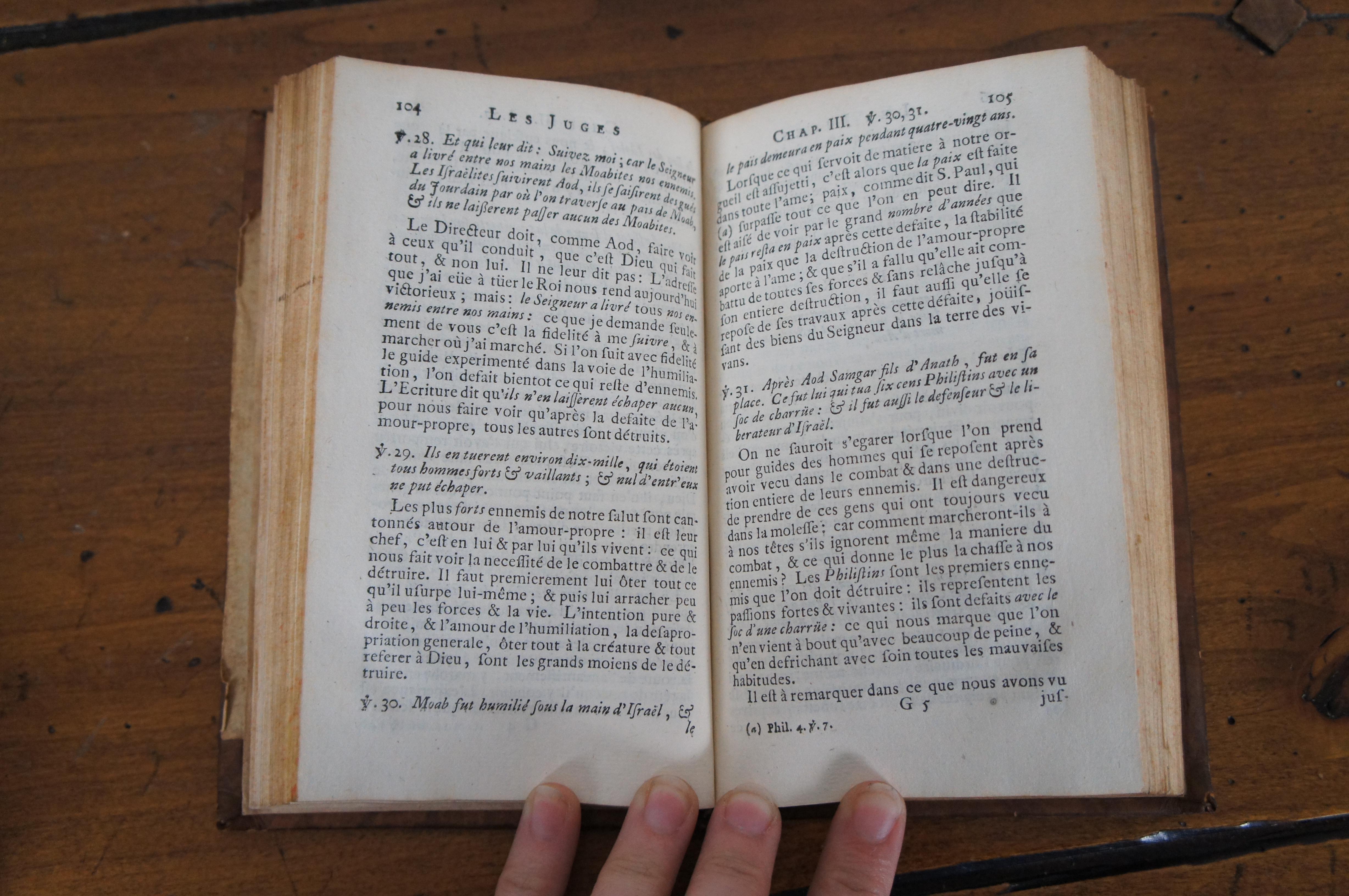 2 Antique 18th Century French Leather Books Livres Nouveau Jesus Testament For Sale 7