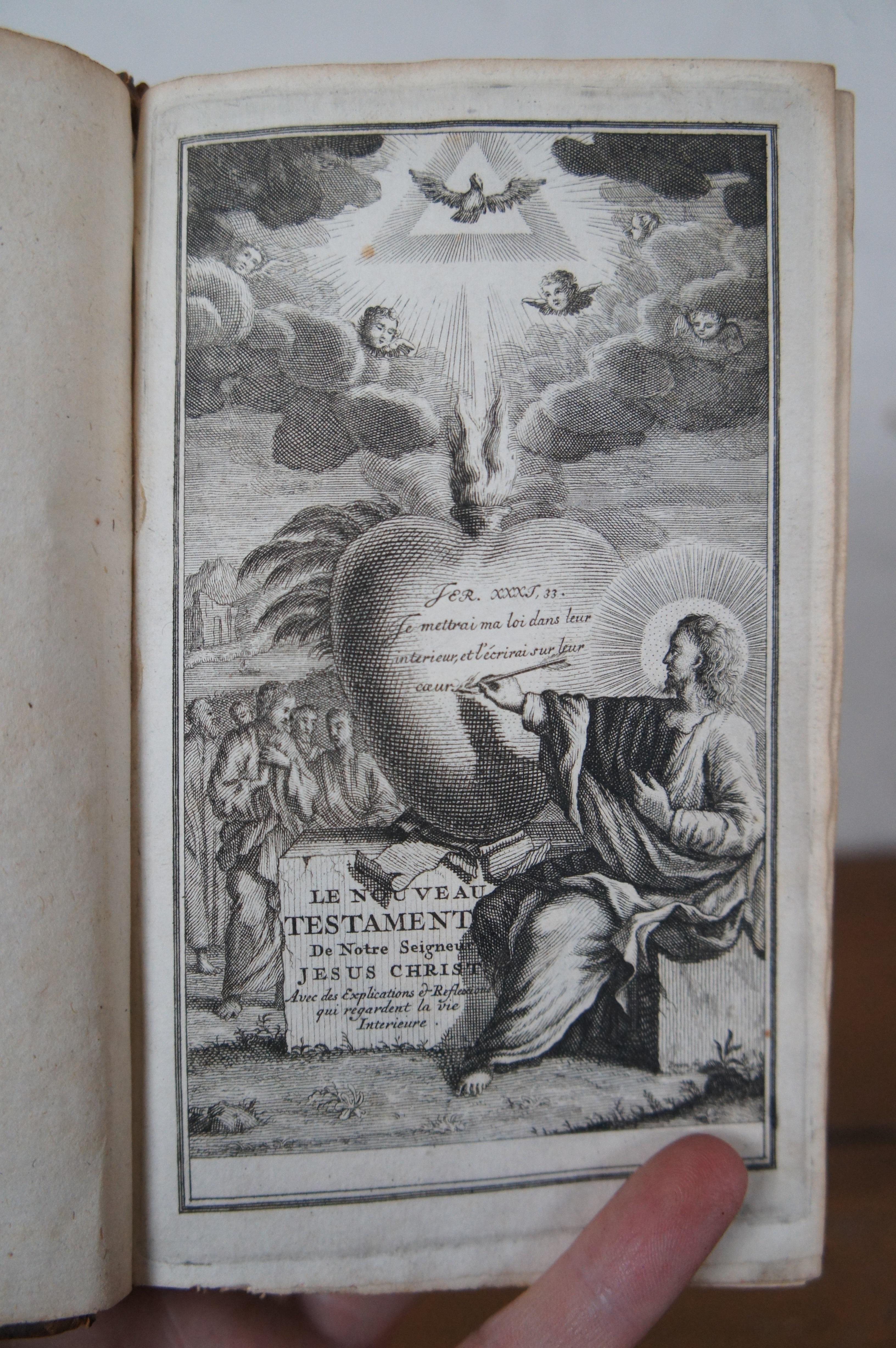 2 Antique 18th Century French Leather Books Livres Nouveau Jesus Testament For Sale 3