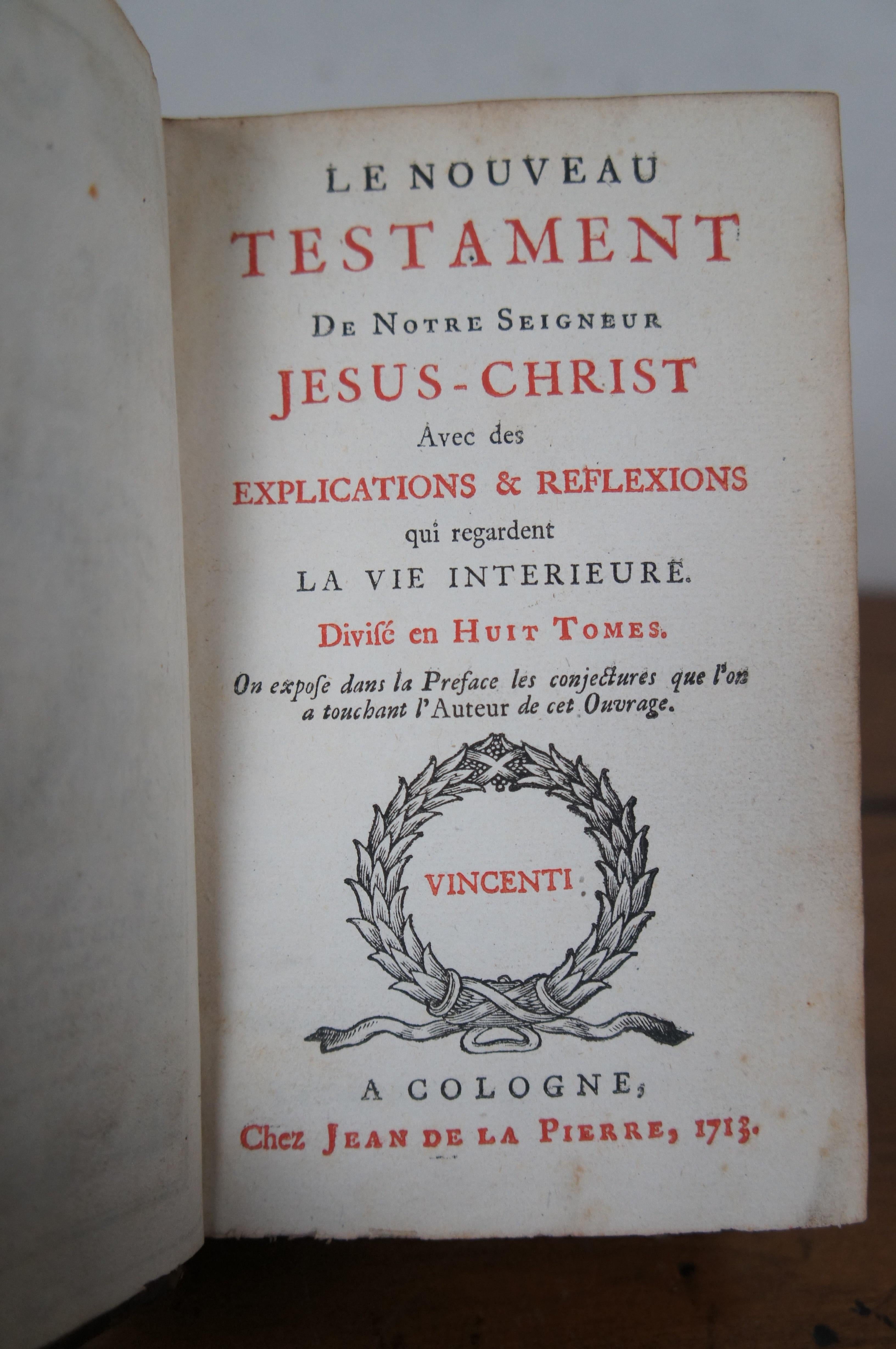 2 Antique 18th Century French Leather Books Livres Nouveau Jesus Testament For Sale 4