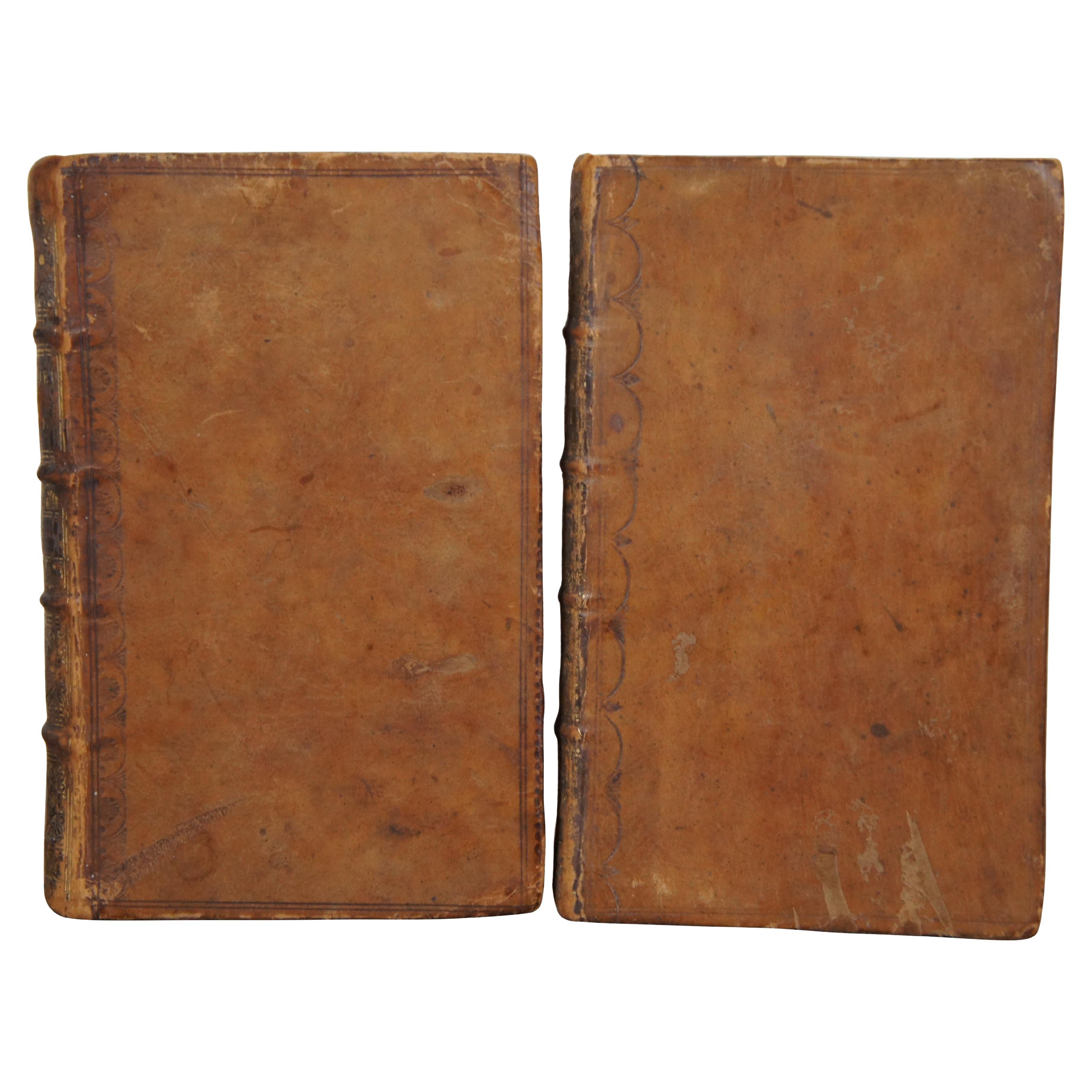 2 antike französische Lederbücher Livres Nouveau Jesus Testament aus dem 18. Jahrhundert