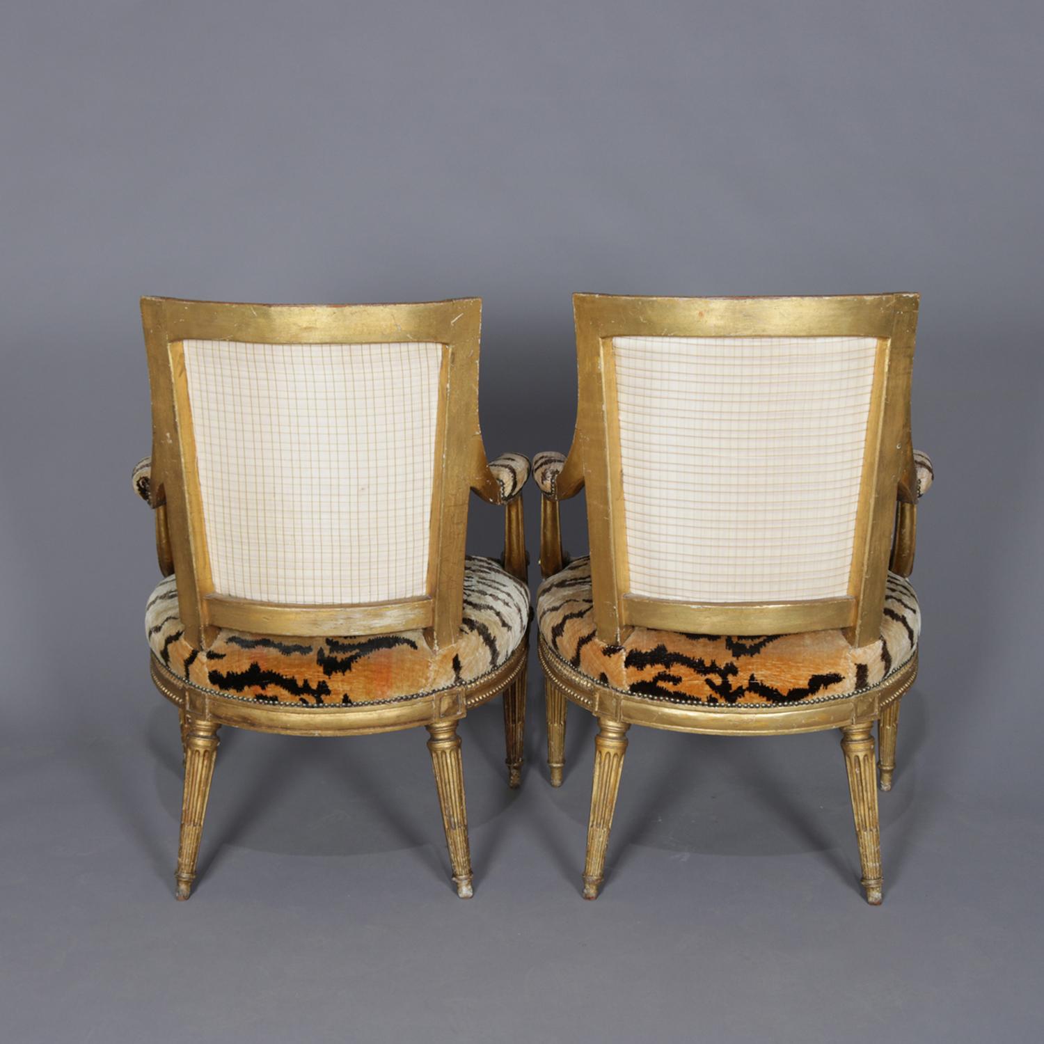 2 Antique 18th Century French Louis XVI Upholstered Giltwood Armchairs (18. Jahrhundert und früher)