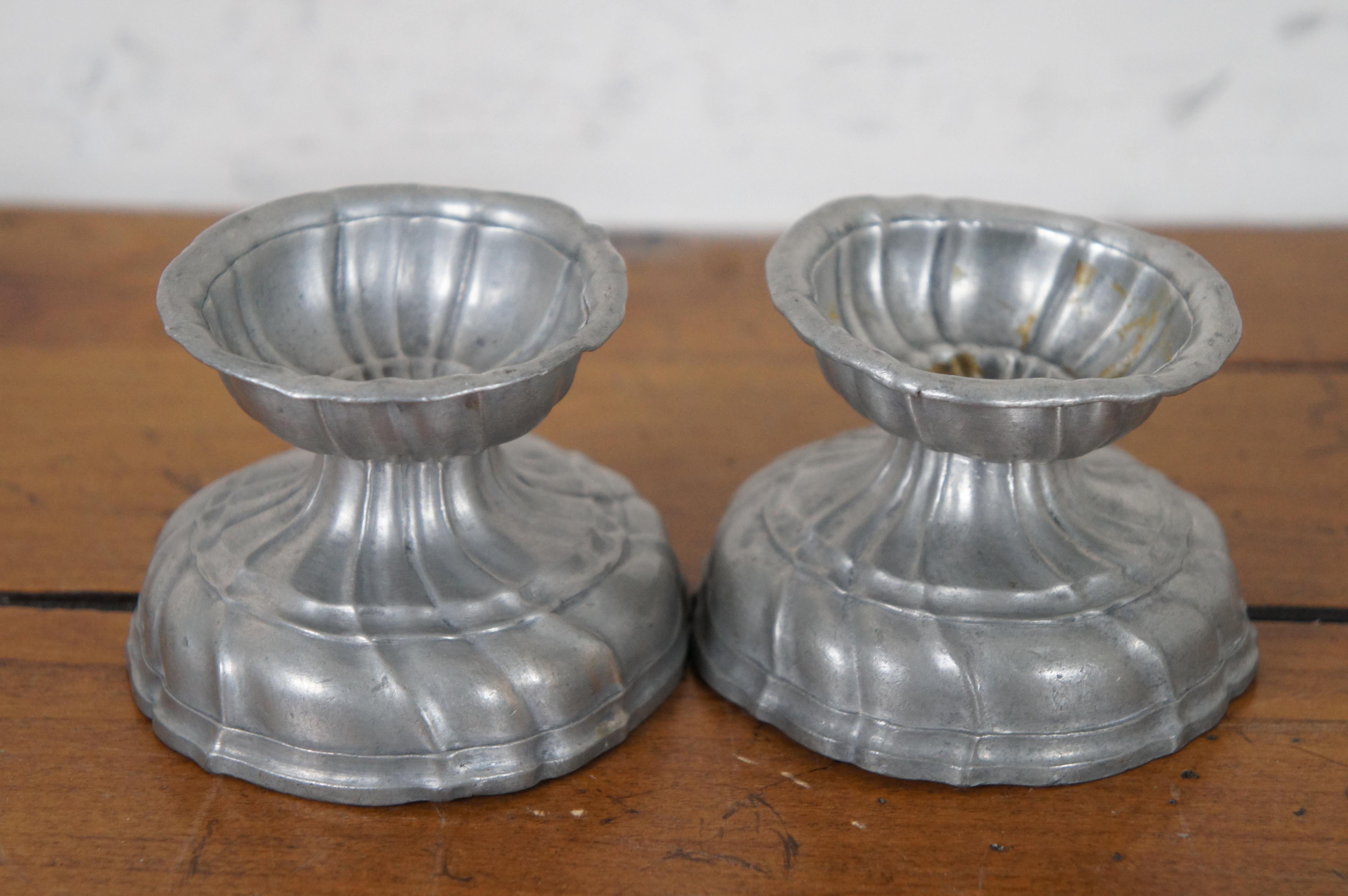 2 Antique 18th Century Pewter Pedestal Master Salt Cellar Trencher Bowls Cups For Sale 2