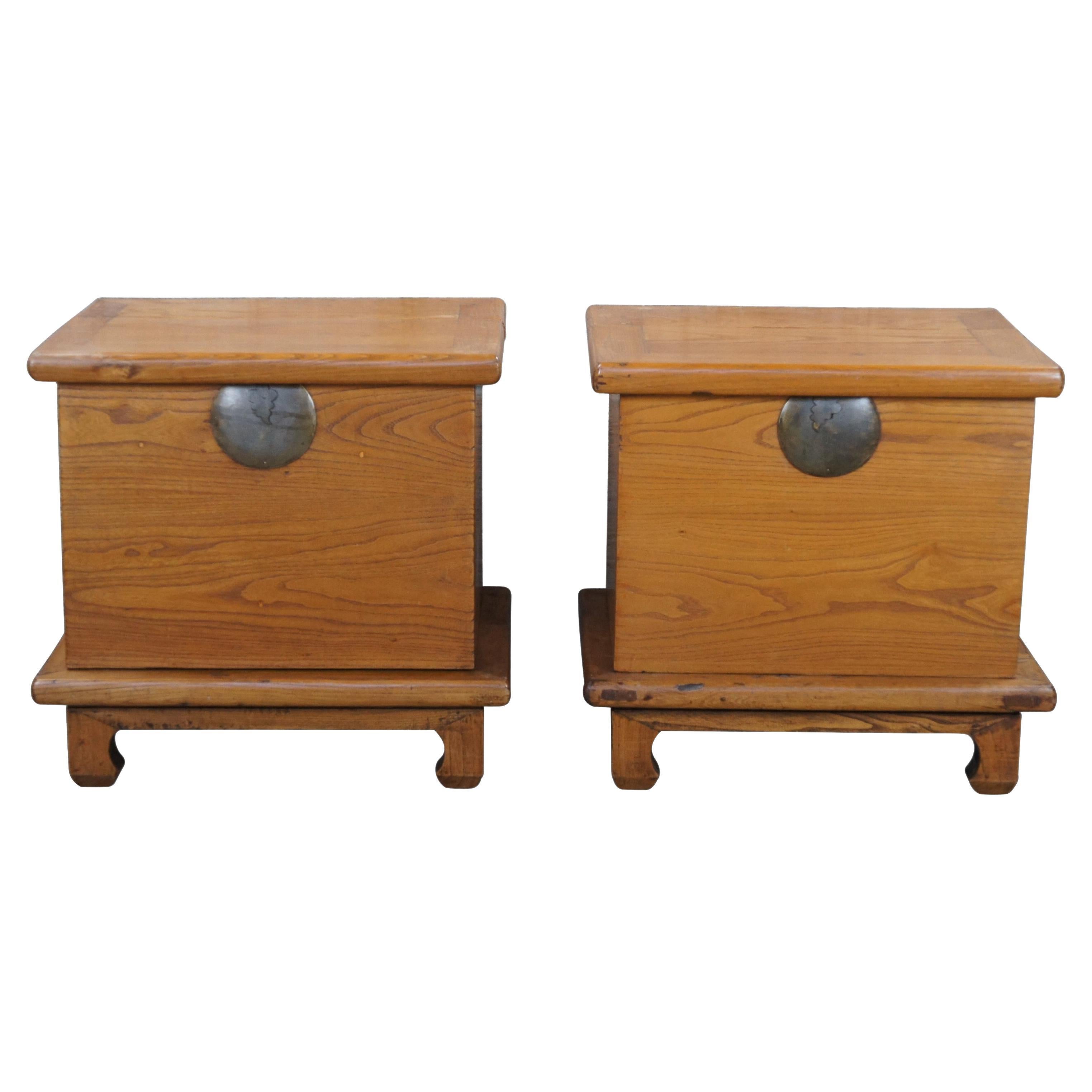2 Antique 18th Century Qing Dynasty Shanxi Elm Wood Storage Chests Trunks Pair For Sale