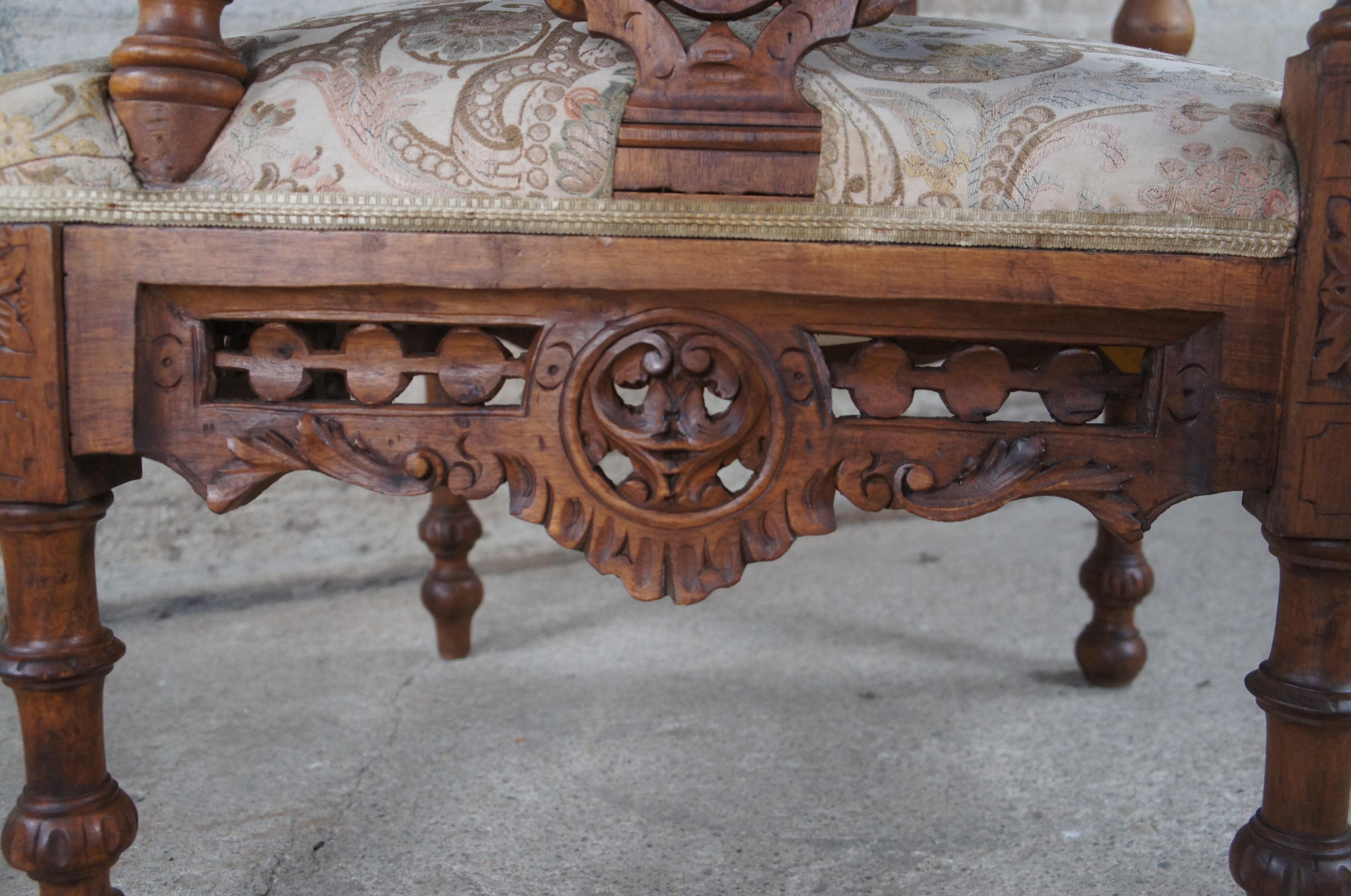 2 Antique 19th C Italian Renaissance Carved Walnut Putti Cherub Angel Arm Chairs For Sale 6