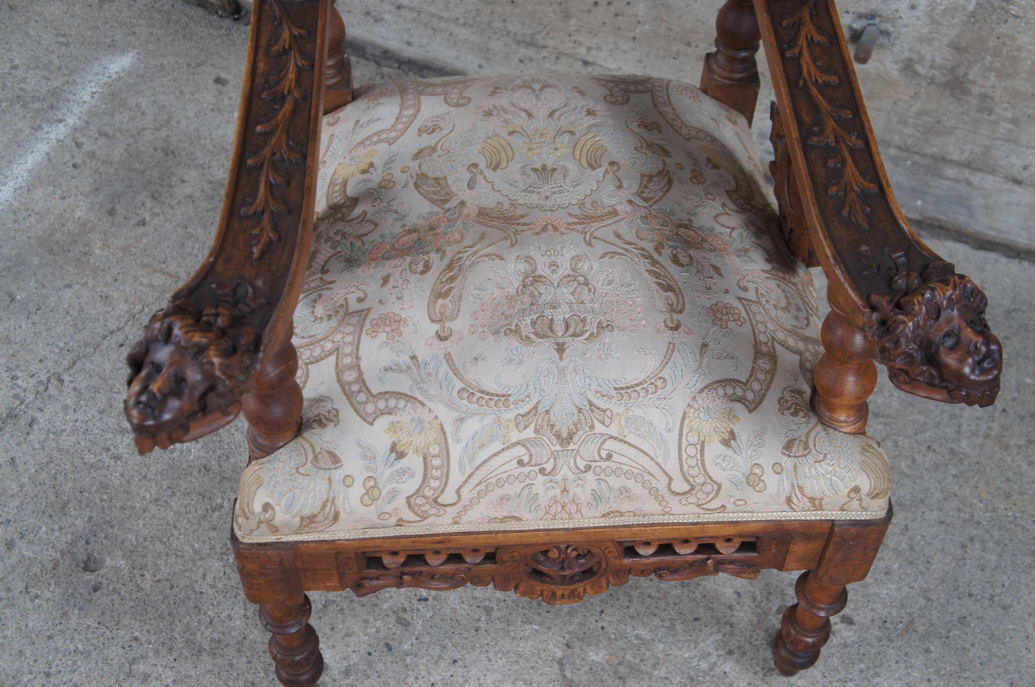 Upholstery 2 Antique 19th C Italian Renaissance Carved Walnut Putti Cherub Angel Arm Chairs For Sale