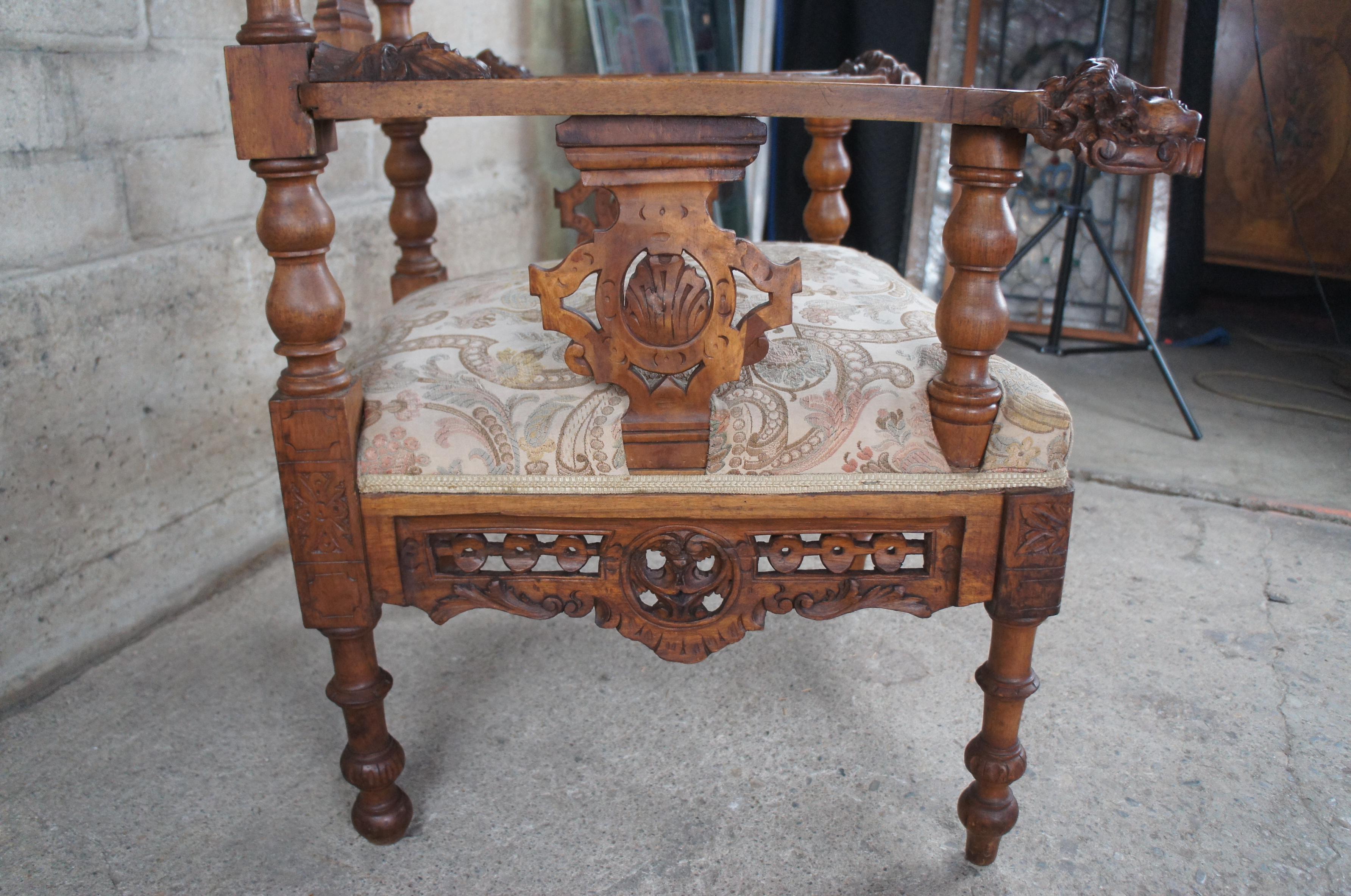 2 Antique 19th C Italian Renaissance Carved Walnut Putti Cherub Angel Arm Chairs For Sale 1