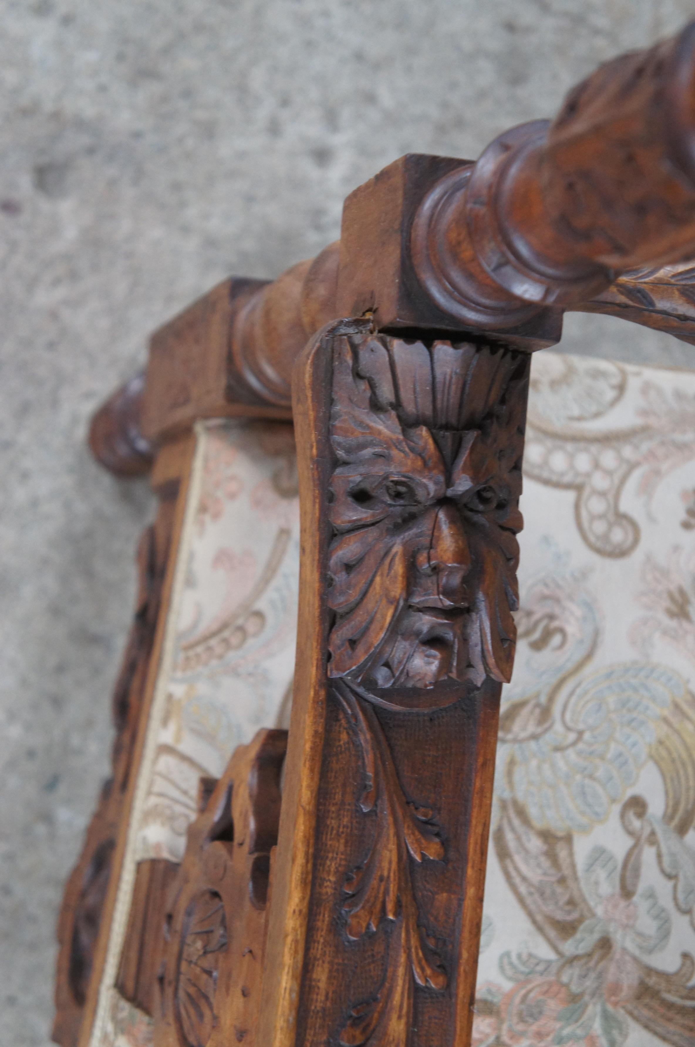 2 Antique 19th C Italian Renaissance Carved Walnut Putti Cherub Angel Arm Chairs For Sale 2