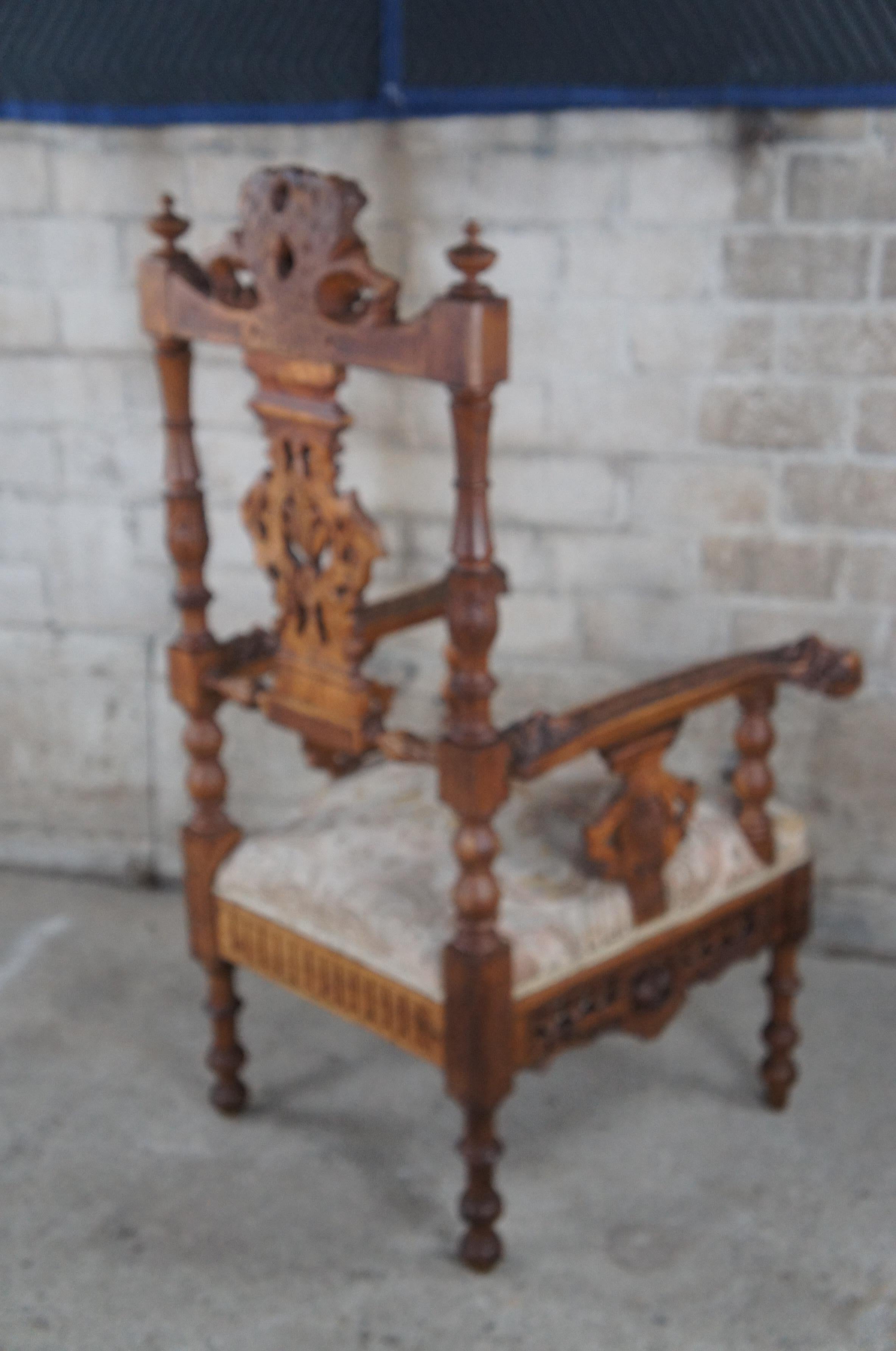 2 Antique 19th C Italian Renaissance Carved Walnut Putti Cherub Angel Arm Chairs For Sale 3