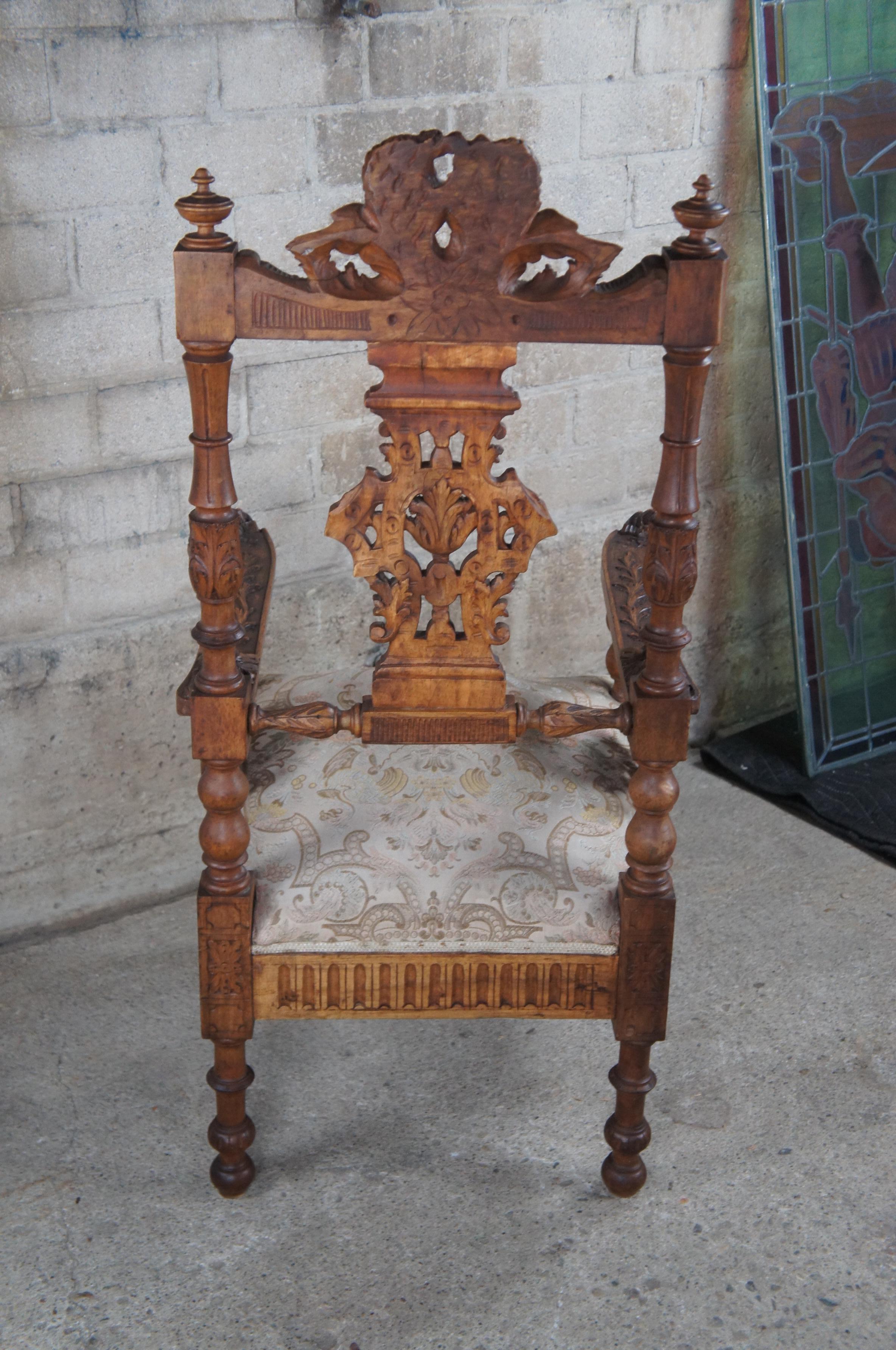 2 Antique 19th C Italian Renaissance Carved Walnut Putti Cherub Angel Arm Chairs For Sale 4