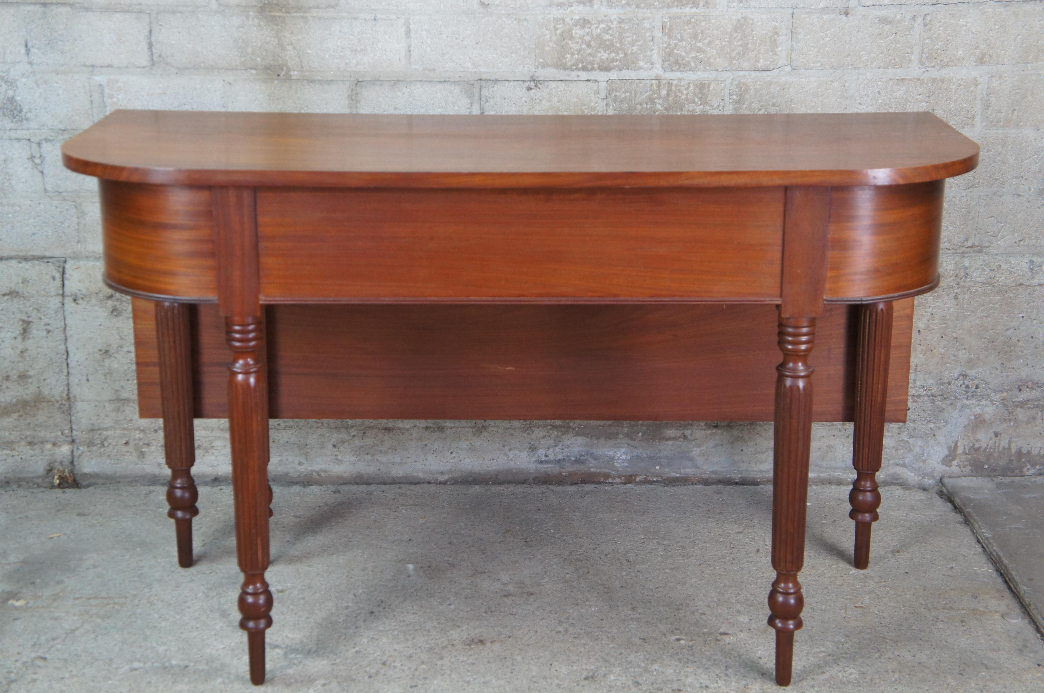 2 Antique 19th C. Sheraton Mahogany D End Dining Tables Banquet Demilune Console 8