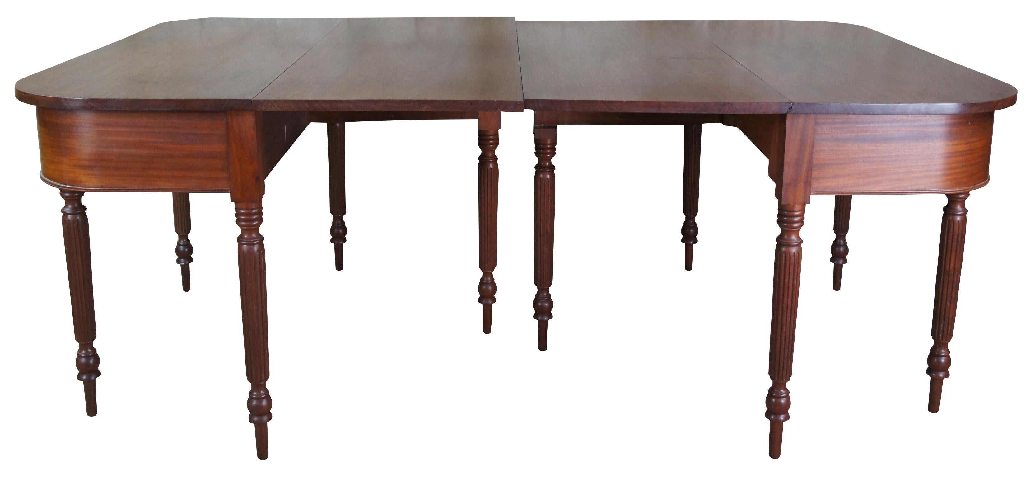 Early 19th Century 2 Antique 19th C. Sheraton Mahogany D End Dining Tables Banquet Demilune Console