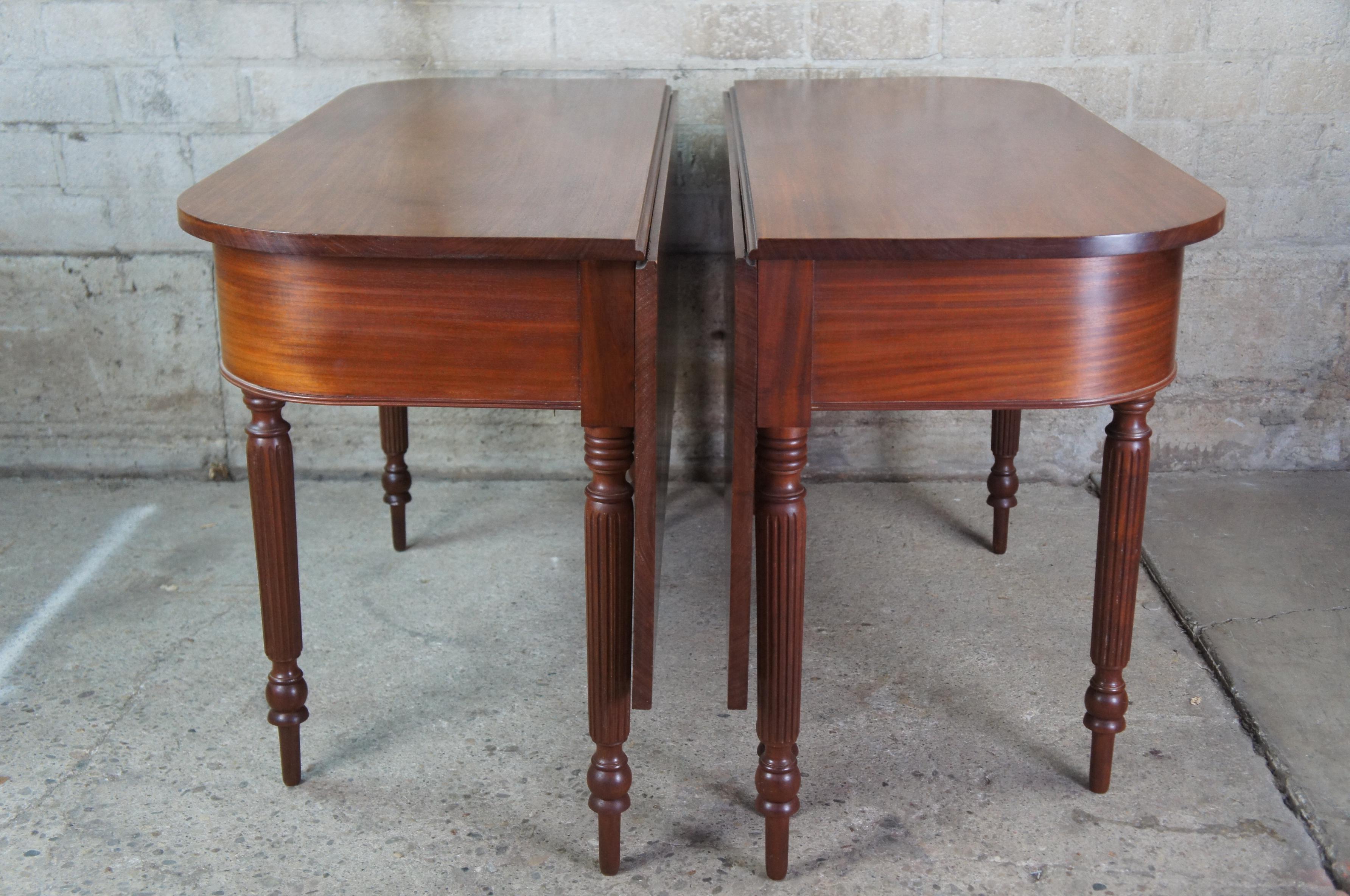 2 Antique 19th C. Sheraton Mahogany D End Dining Tables Banquet Demilune Console 4