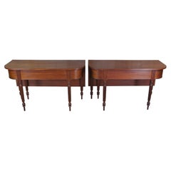 2 Antique 19th C. Sheraton Mahogany D End Dining Tables Banquet Demilune Console
