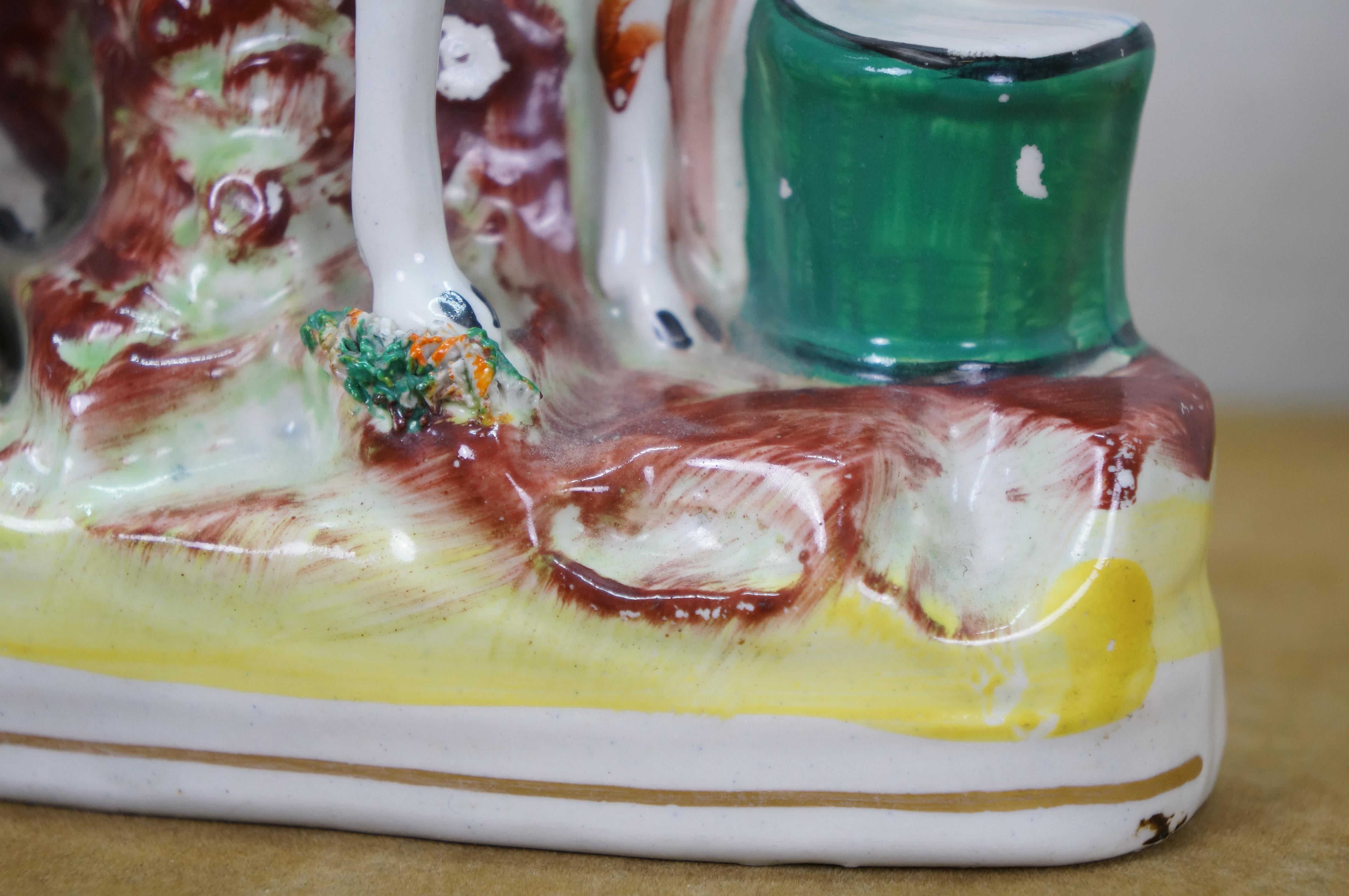 2 Paire de vases anciens en porcelaine à fond plat du Staffordshire du 19e C. Vache laitière renversée en vente 9