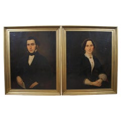 painting of husband and wife 2 Antique 19th Century Husband
Wife Portrait Oil Paintings on Canvas Pair 41"