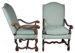 2 Antique 19th Century Old World Tuscan Armchairs Teal Nailhead Trim Spanish