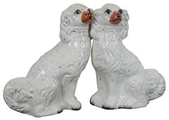 2 Antique 19th Century Staffordshire Porcelain Dogs Cocker Spaniels