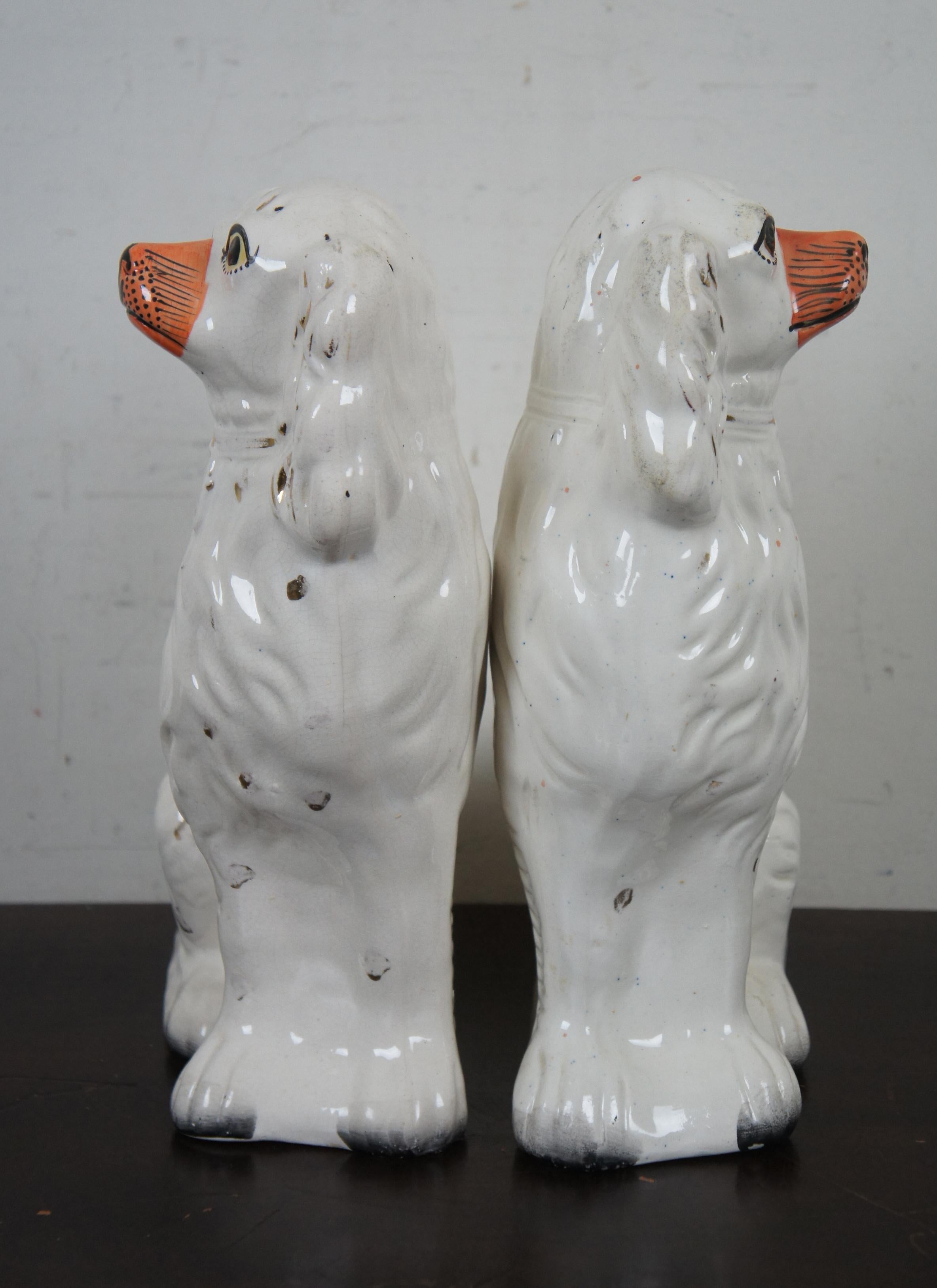 Victorian 2 Antique 19th Century Staffordshire Porcelain Dogs Cocker Spaniels