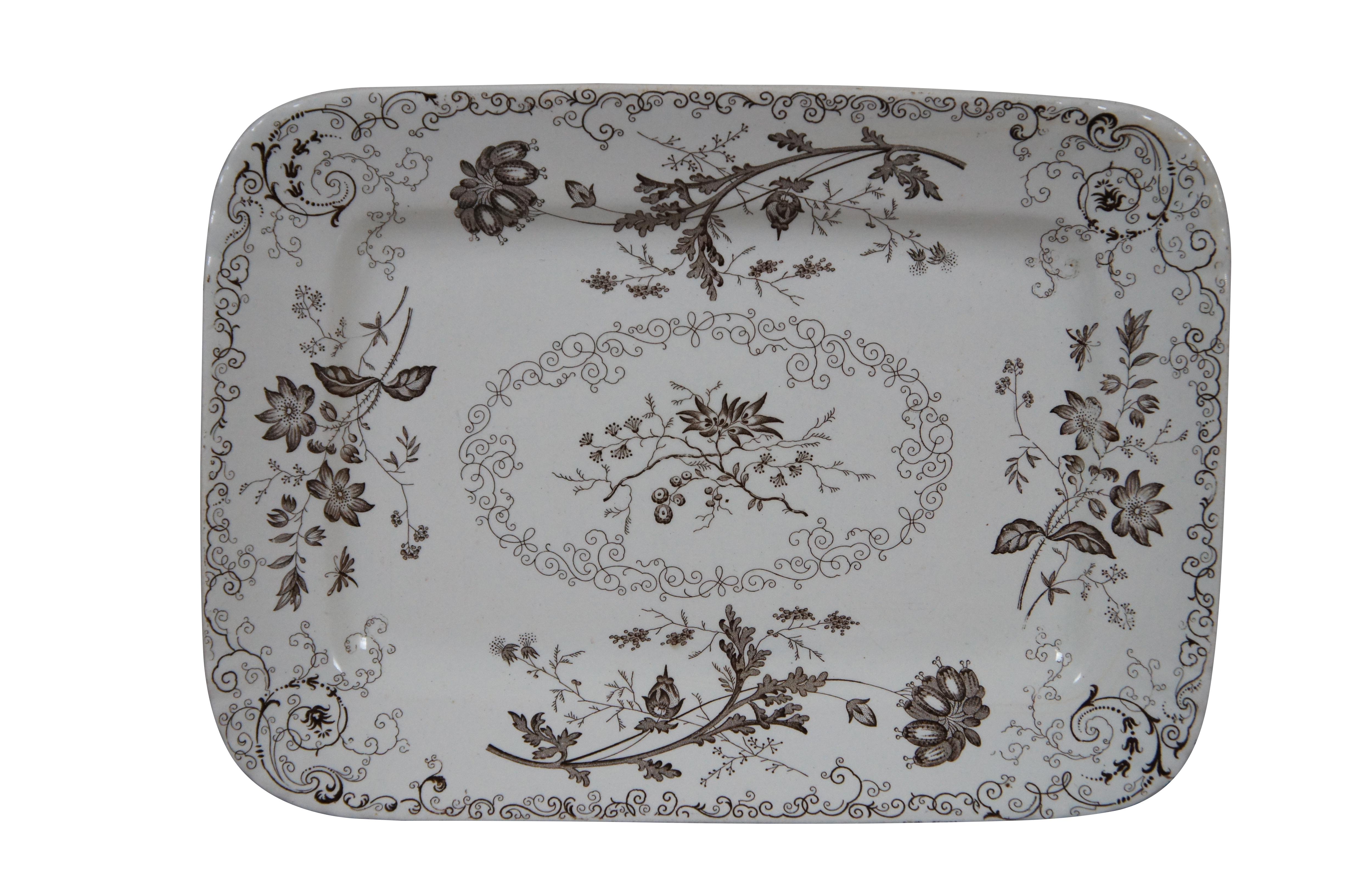 Victorian 2 Antique 19thC English Transferware Platters T&R Boote Lahore PB&S Chelsea For Sale