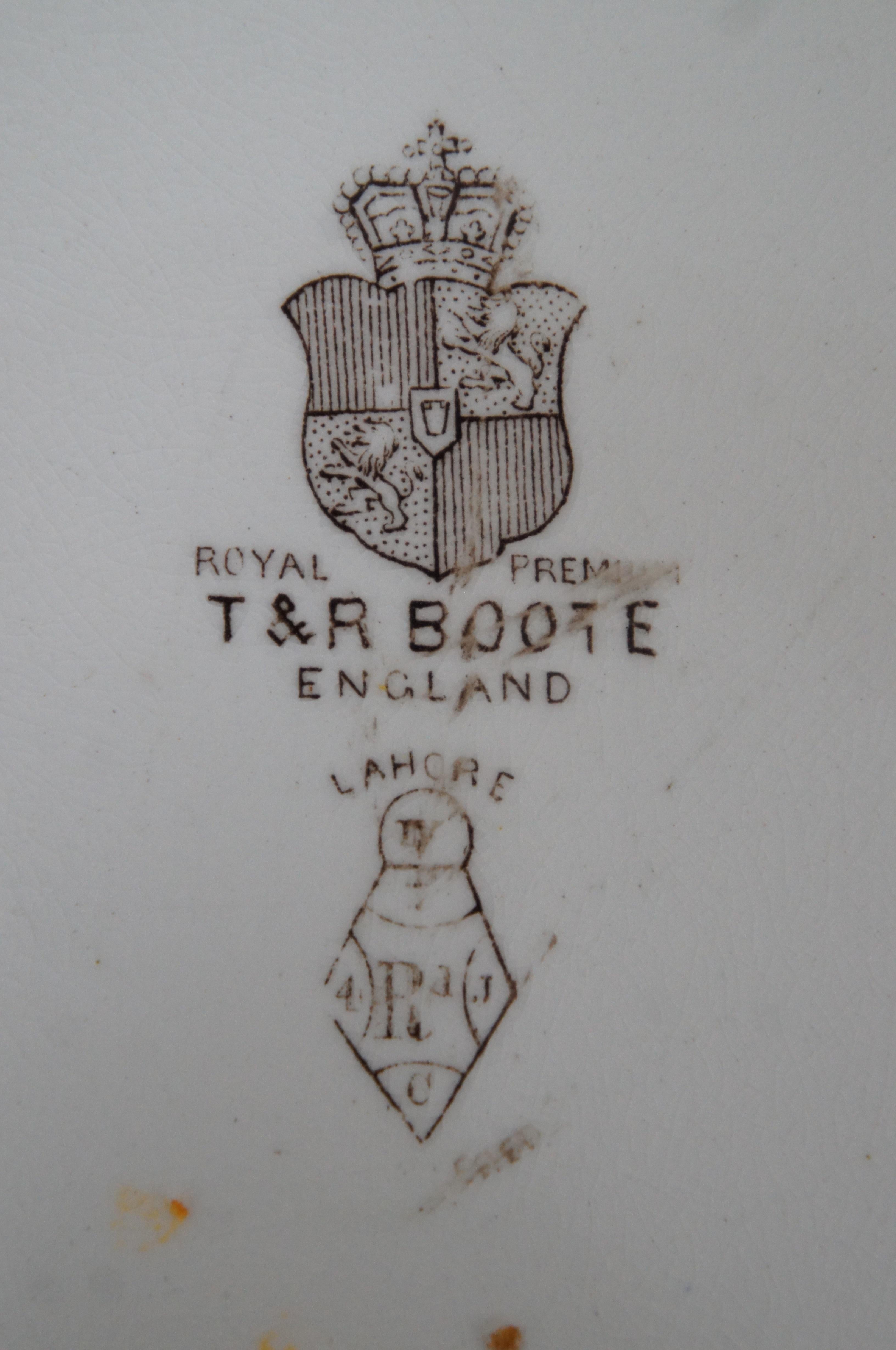 2 antike englische Transferware-Platten aus dem 19. Jahrhundert T&R Stiefel Lahore PB&S Chelsea im Angebot 1