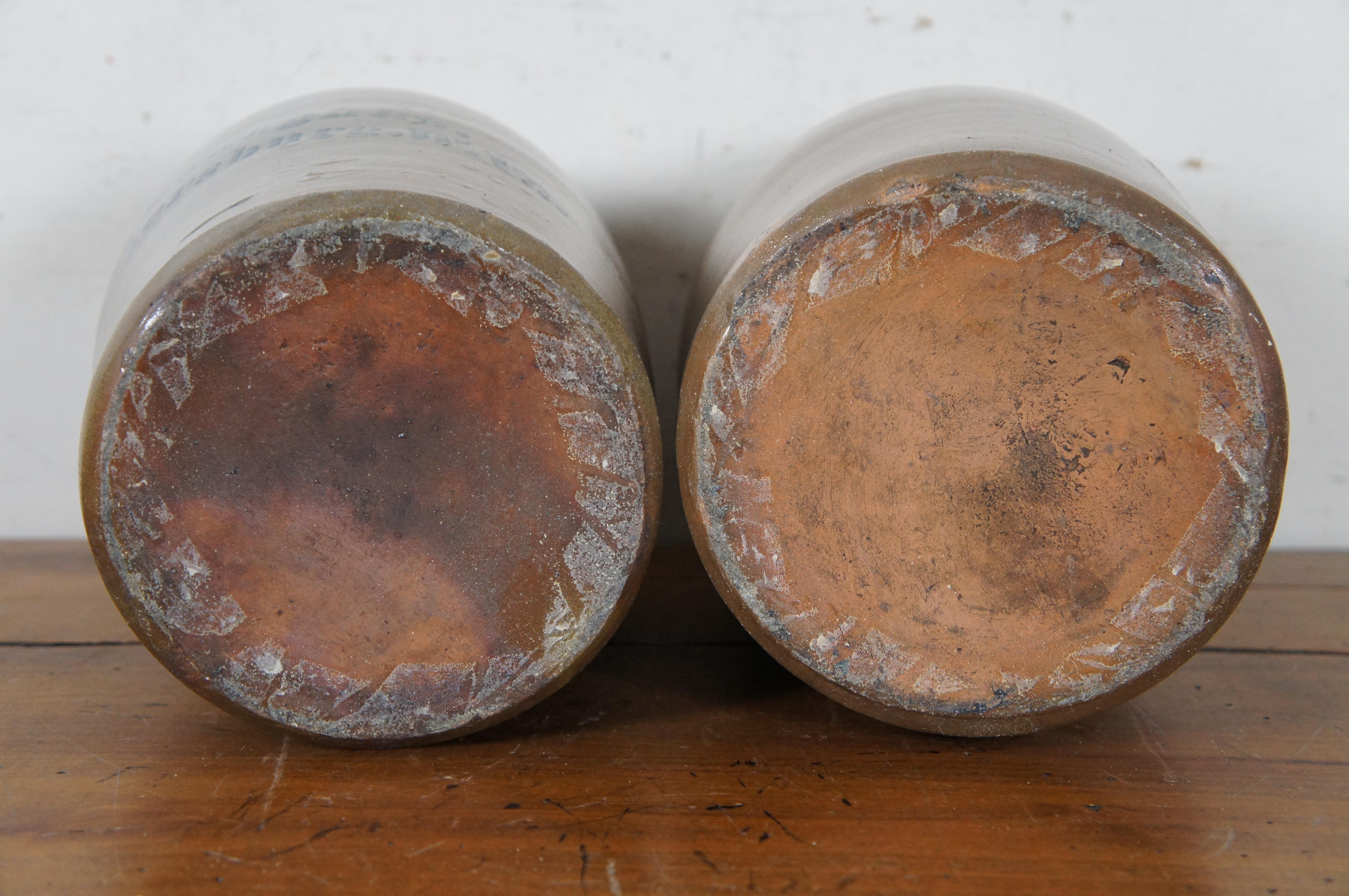 2 antike AP Donaghho Salzglasur kobaltfarbene Steingut Krokodilleder Kannengefäße 11