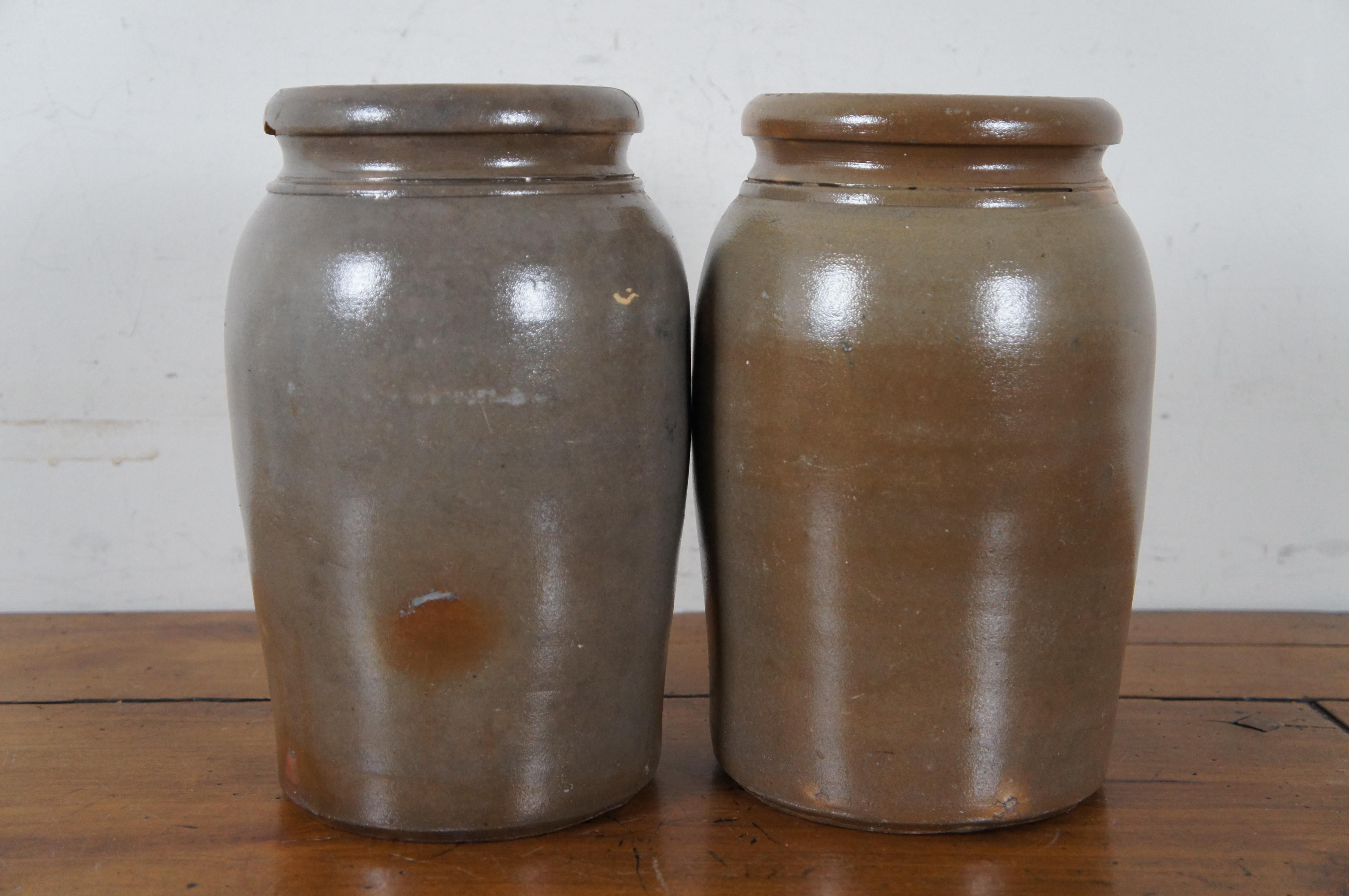 Rustic 2 Antique AP Donaghho Salt Glaze Cobalt Stoneware Crocks Canning Jars 11