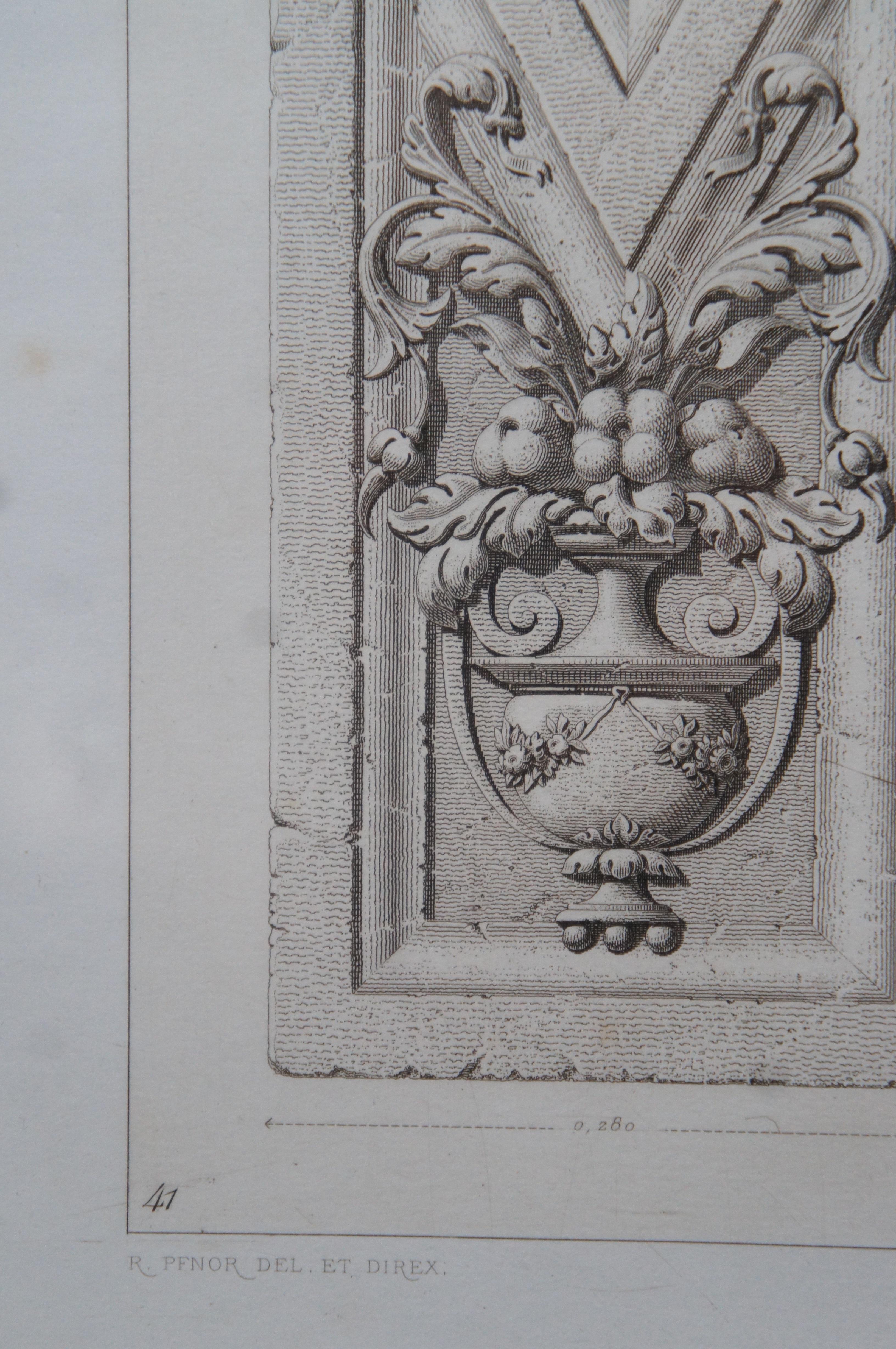 Paper 2 Antique Architectural Engravings Palais de Fontainebleau Pfnor Morel et Cie