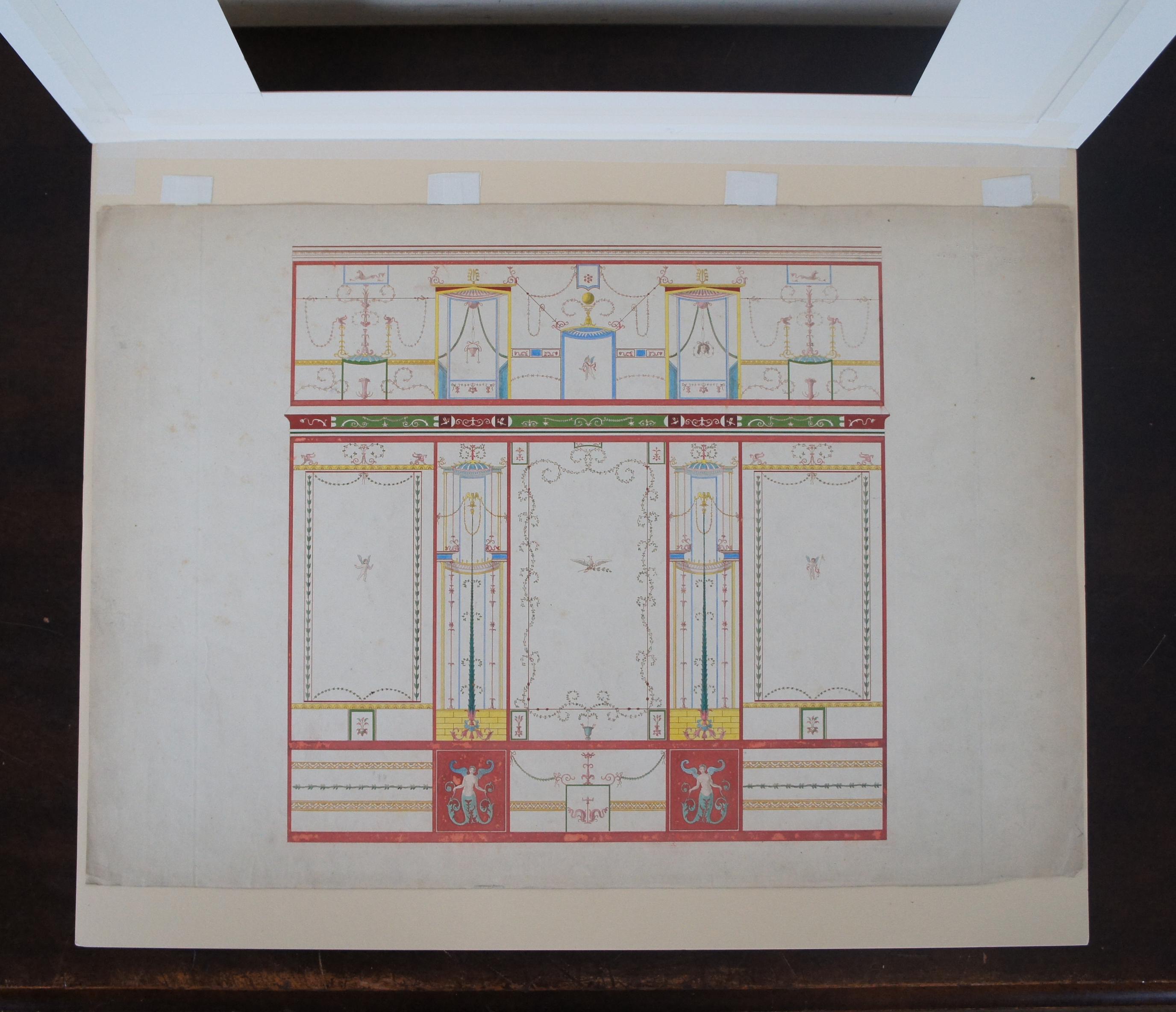 2 Antique Architectural Maison Poete Tragique Pompei Engraving Rouchette Bouchet 1