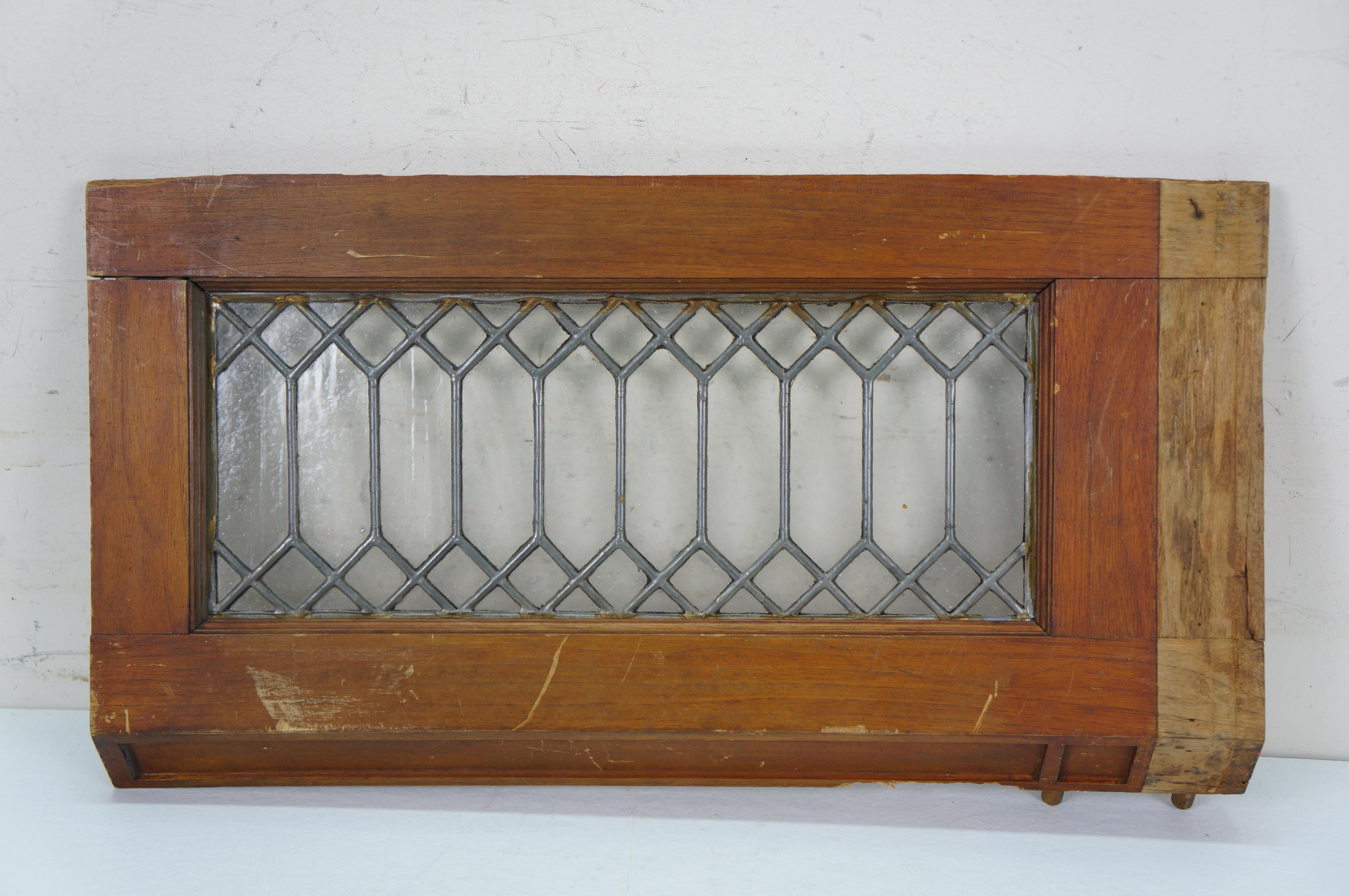 19th Century 2 Antique Architectural Picket Fence Leaded Glass Transom Window Panels 24