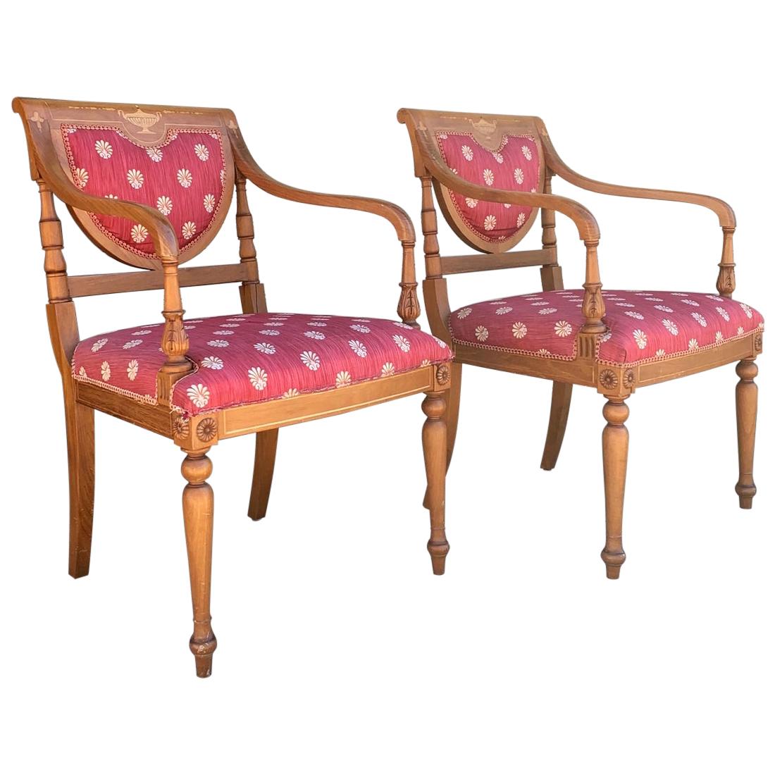 2 Antique Armchairs with Parquetry Inlay by Rossita For Sale