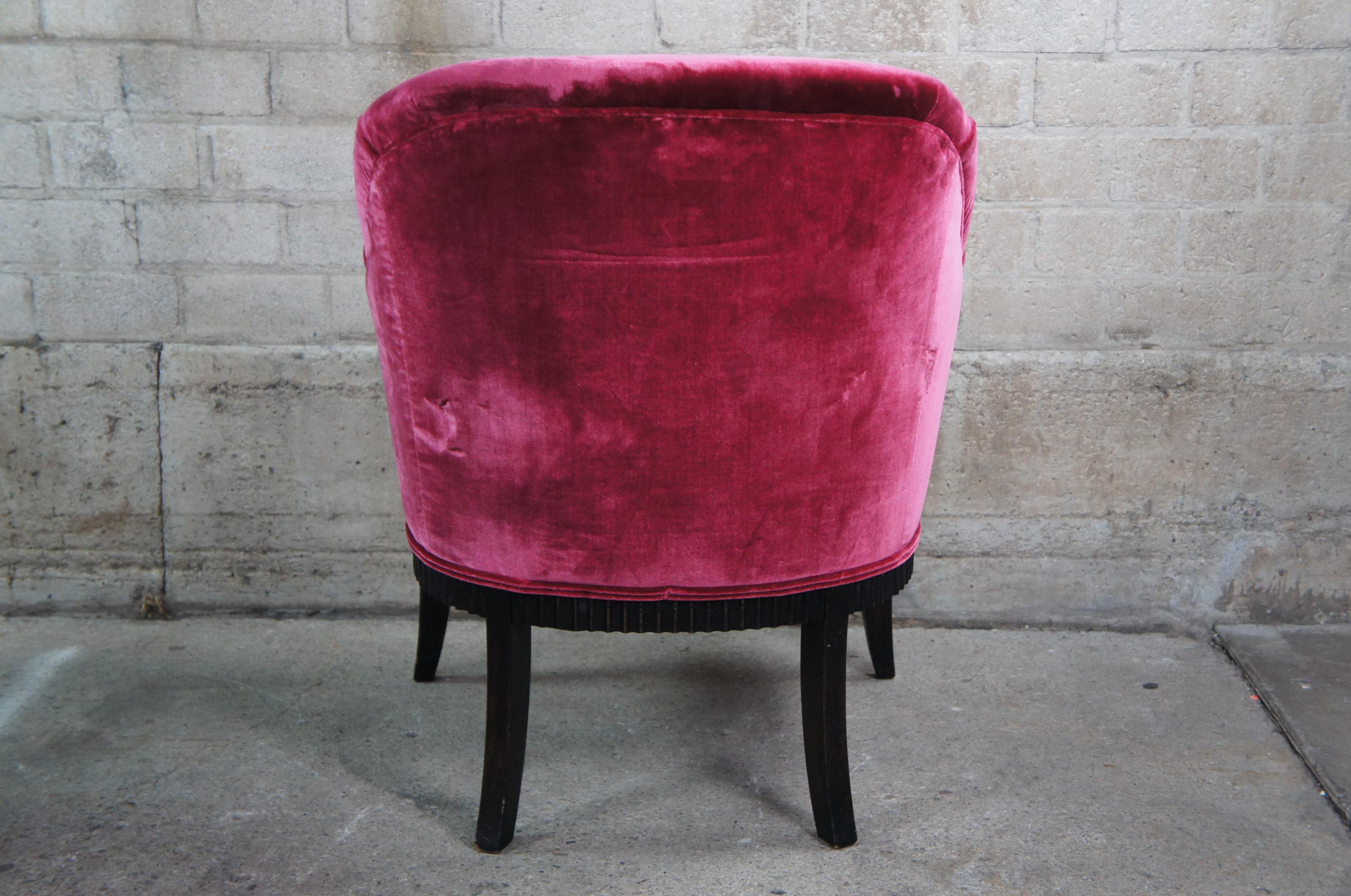 2 Antique Art Deco Mahogany Pink Velvet Club Lounge Parlor Arm Accent Chairs 1