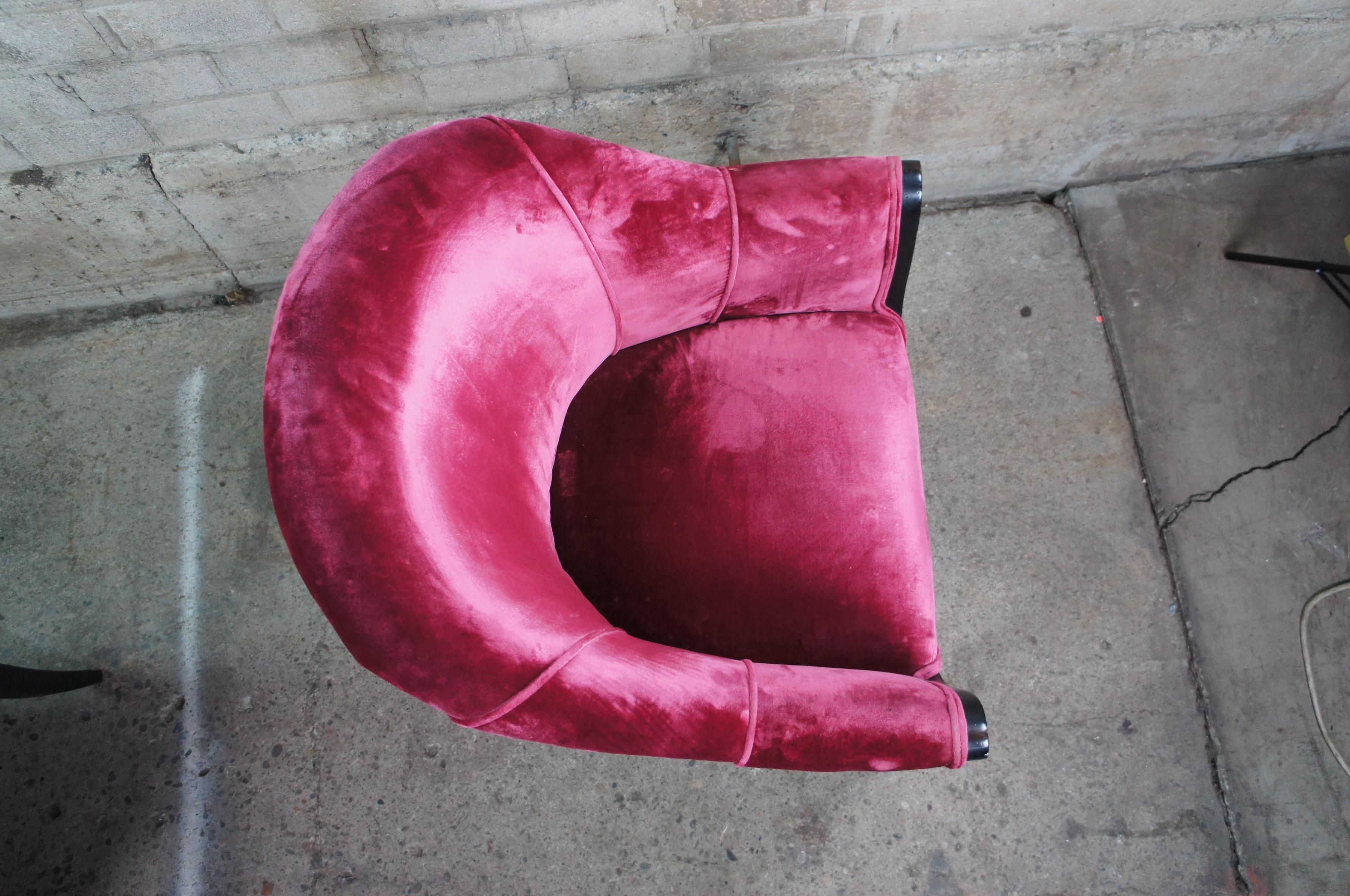 2 Antique Art Deco Mahogany Pink Velvet Club Lounge Parlor Arm Accent Chairs 2