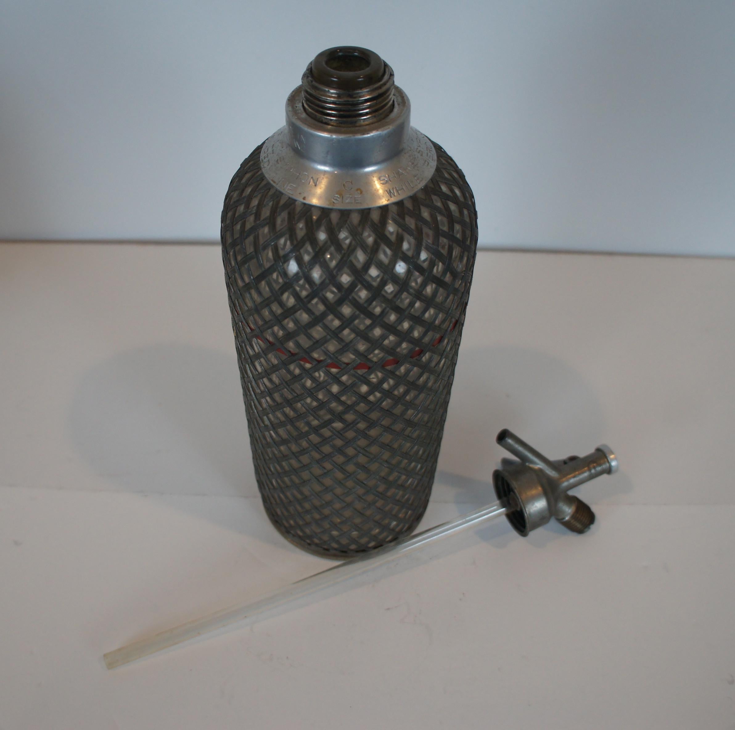 2 Antique Art Deco Sparklets Seltzer Bottles Mesh Wire Siphon Syphon Barware 1