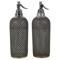 2 Antique Art Deco Sparklets Seltzer Bottles Mesh Wire Siphon Syphon Barware