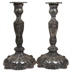 2 Retro Art Nouveau Silver Plated Candlesticks Candle Holders Pair 10"