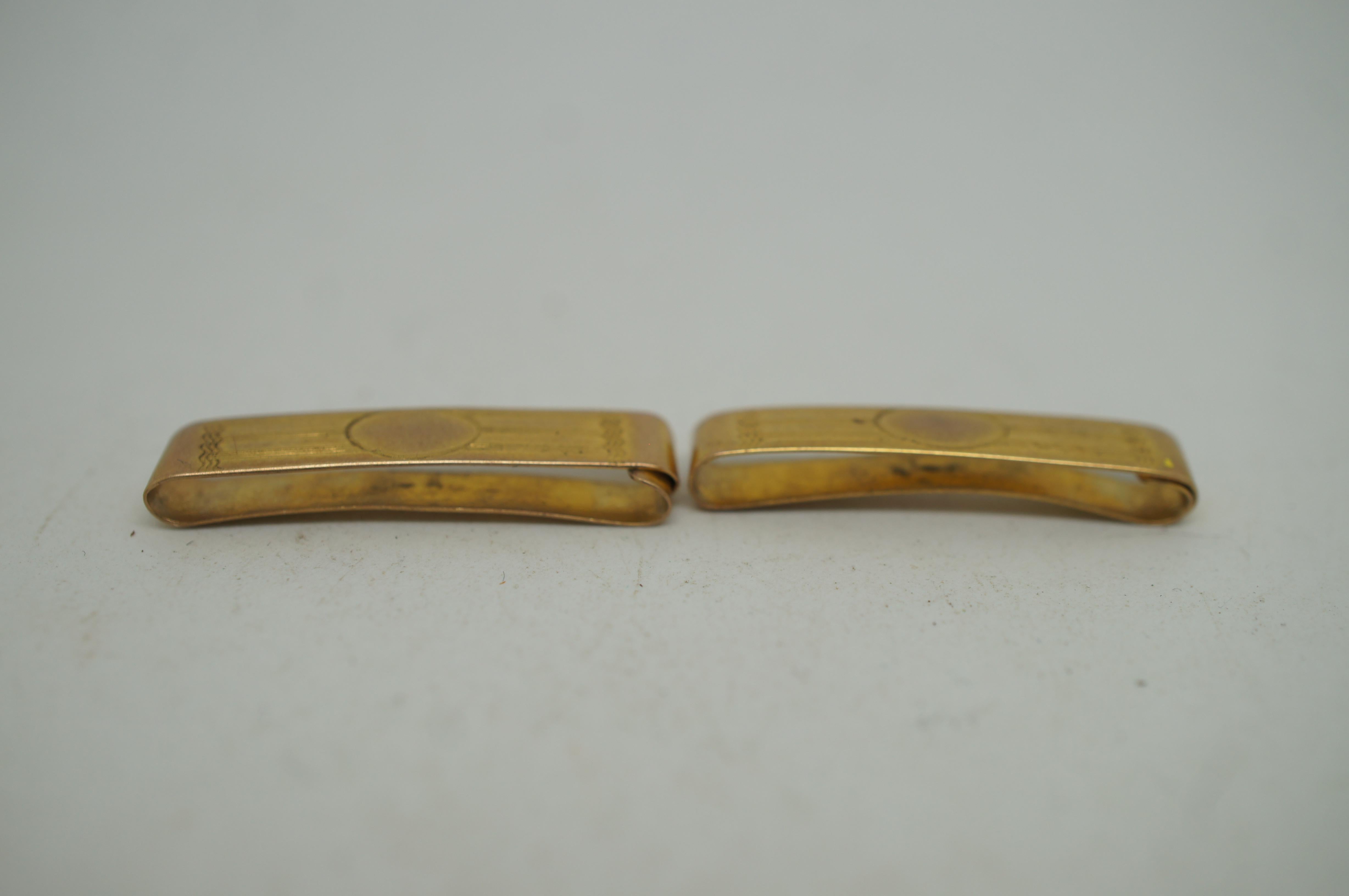2 Antique Ballou 10K Etched Yellow Gold Tie Bars Clasps Slides 2.1g In Good Condition In Dayton, OH