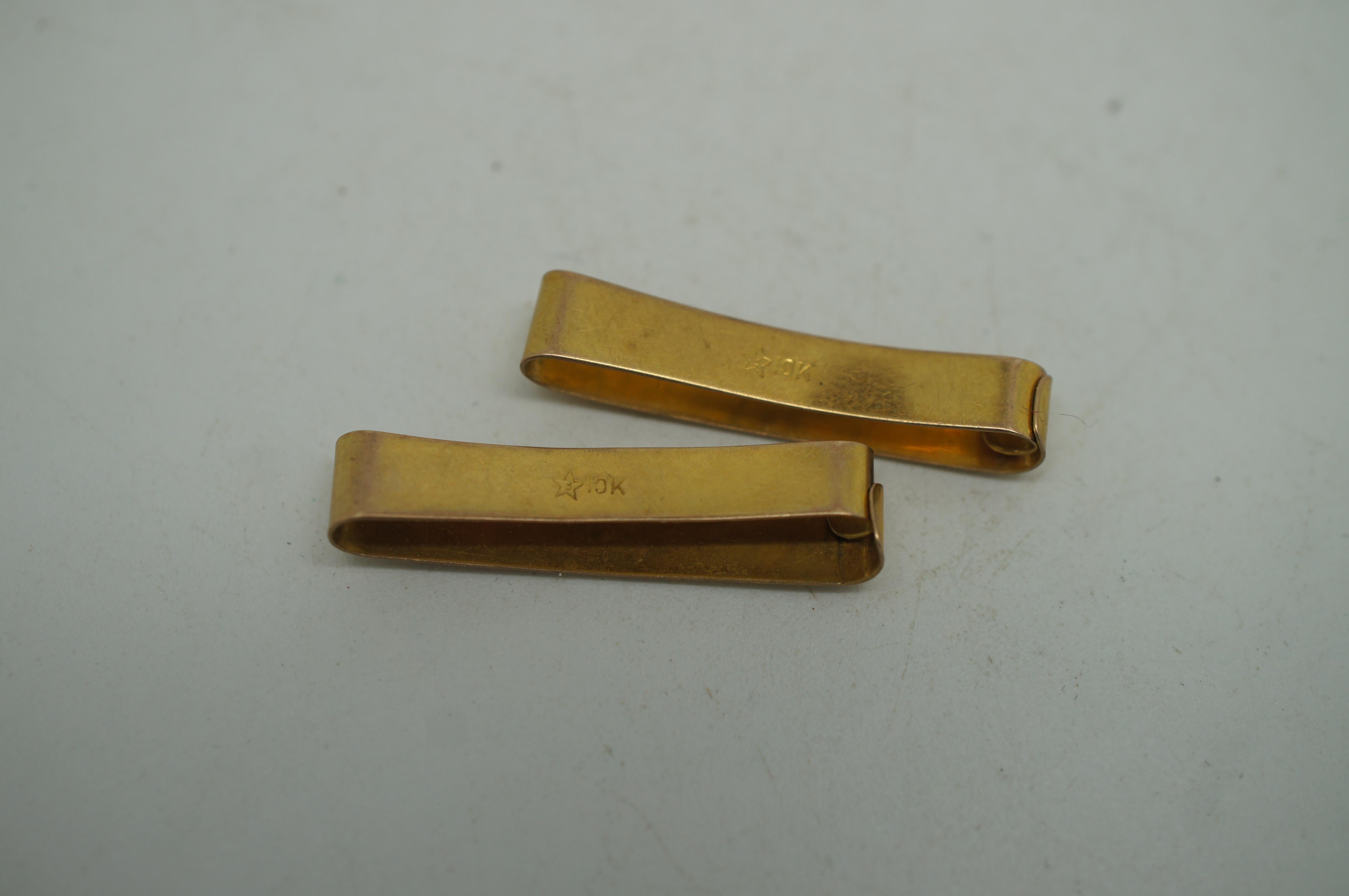 20th Century 2 Antique Ballou 10K Etched Yellow Gold Tie Bars Clasps Slides 2.1g